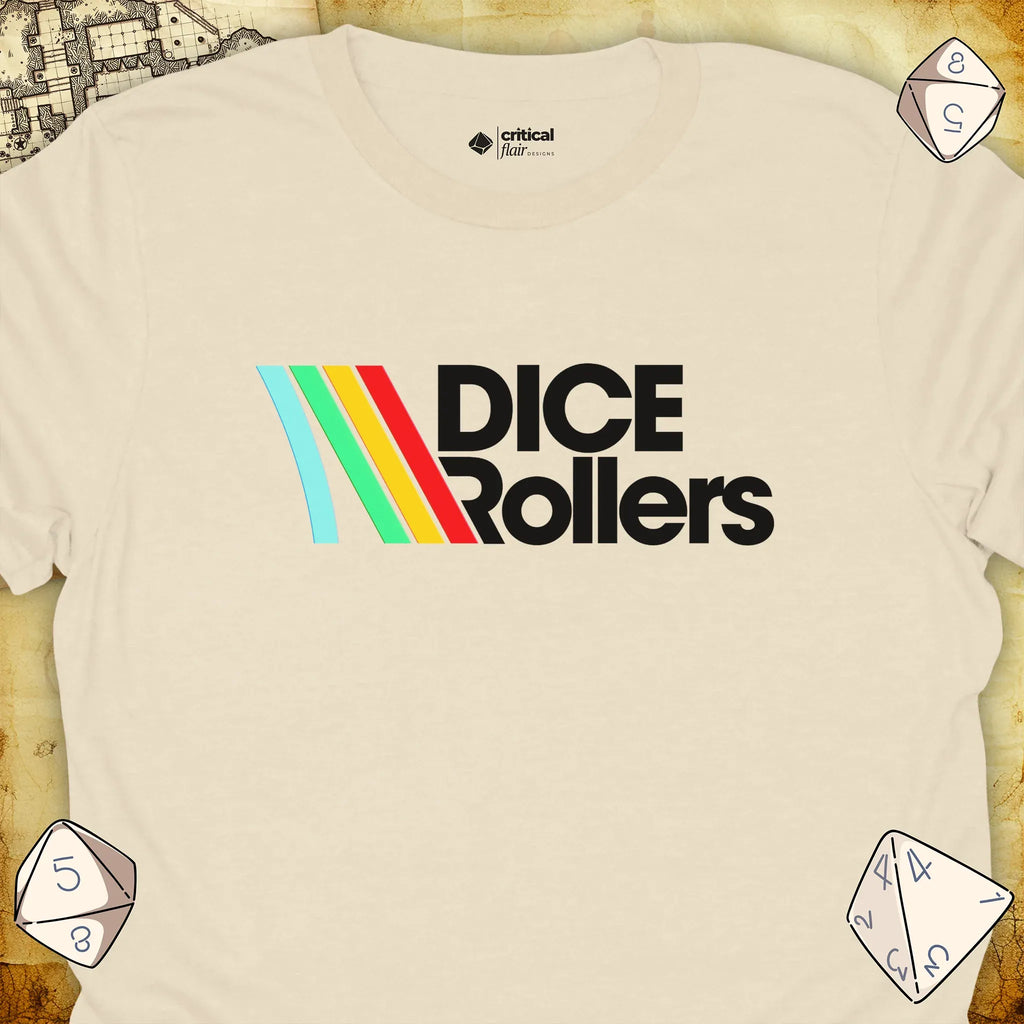Critical Flair DICE Rollers T-Shirt Natural / S - Dungeons and Dragons and tabletop RPG gaming apparel