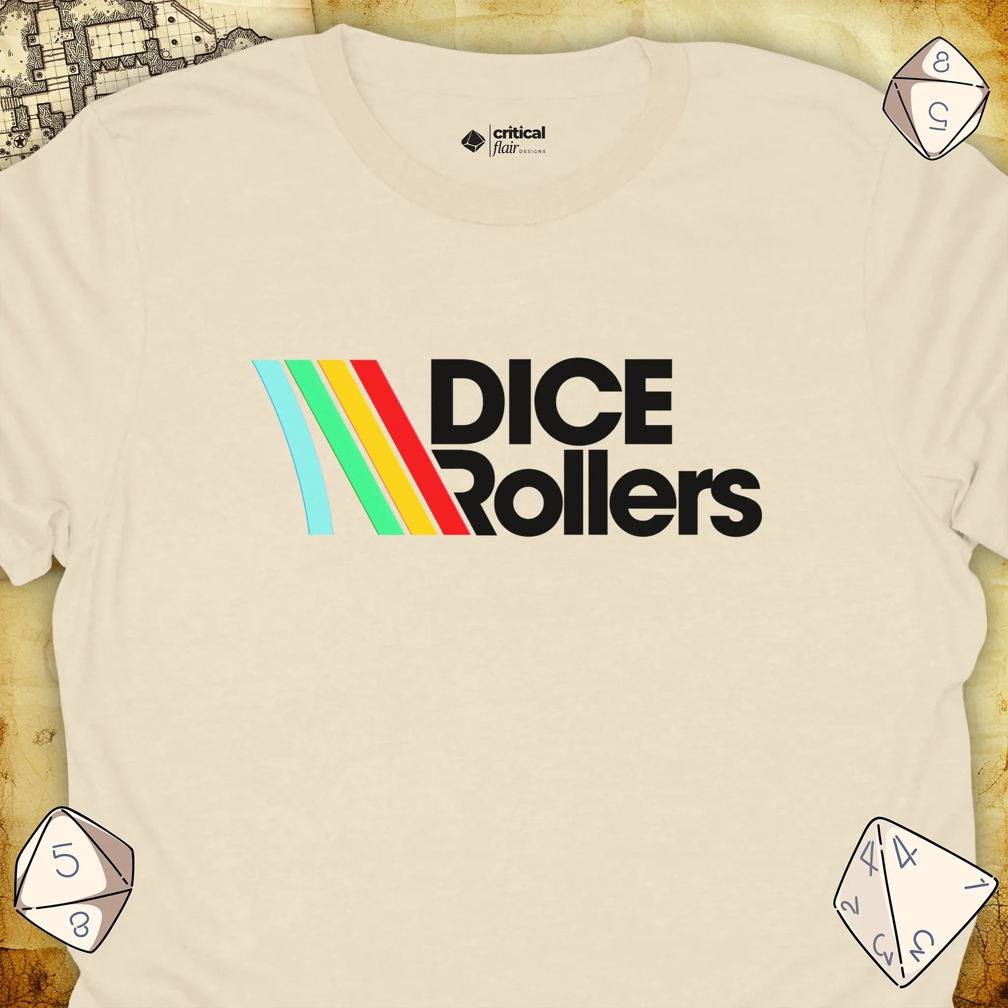 Critical Flair DICE Rollers T-Shirt Natural / S - Dungeons and Dragons and tabletop RPG gaming apparel