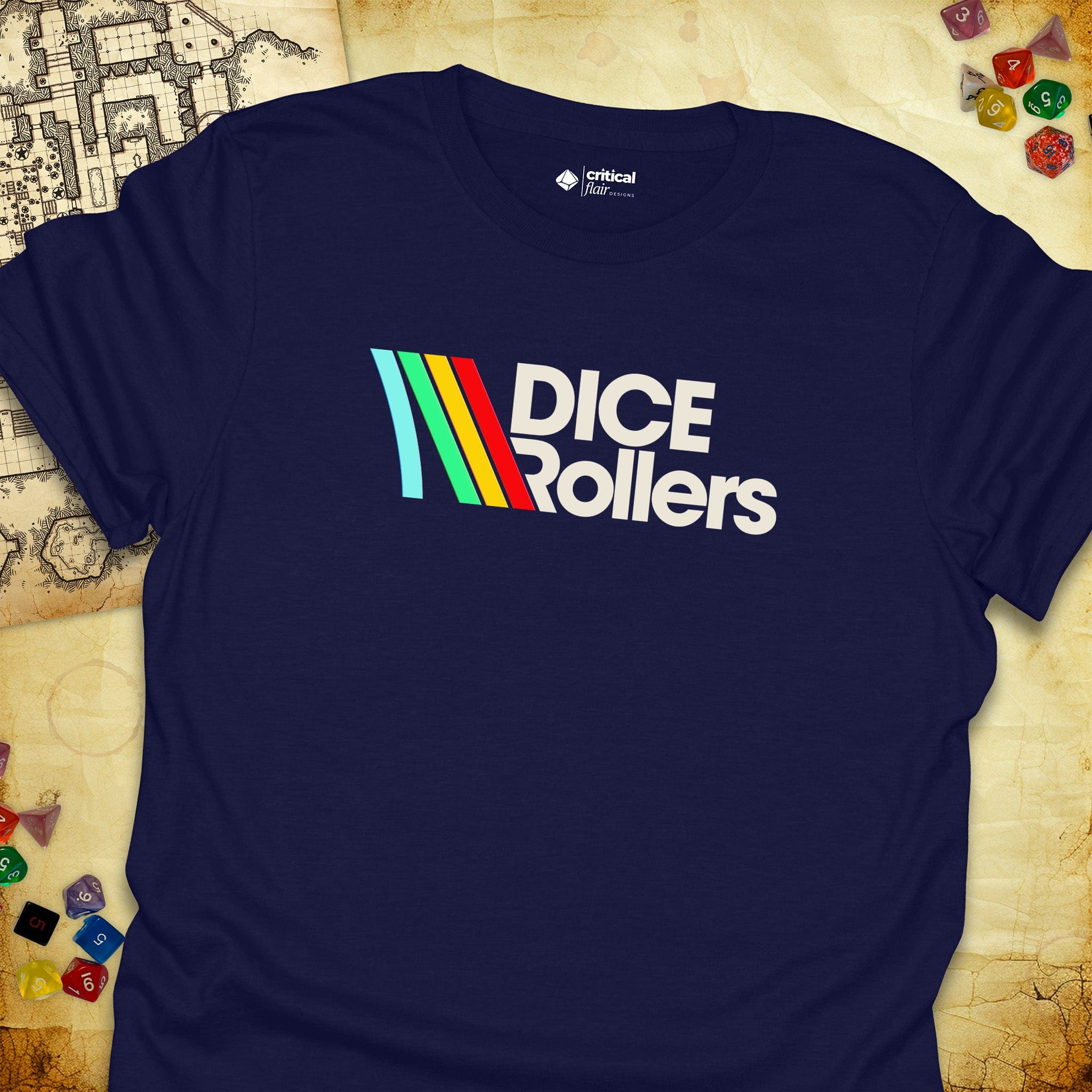 Critical Flair DICE Rollers T-Shirt Navy / S - Dungeons and Dragons and tabletop RPG gaming apparel