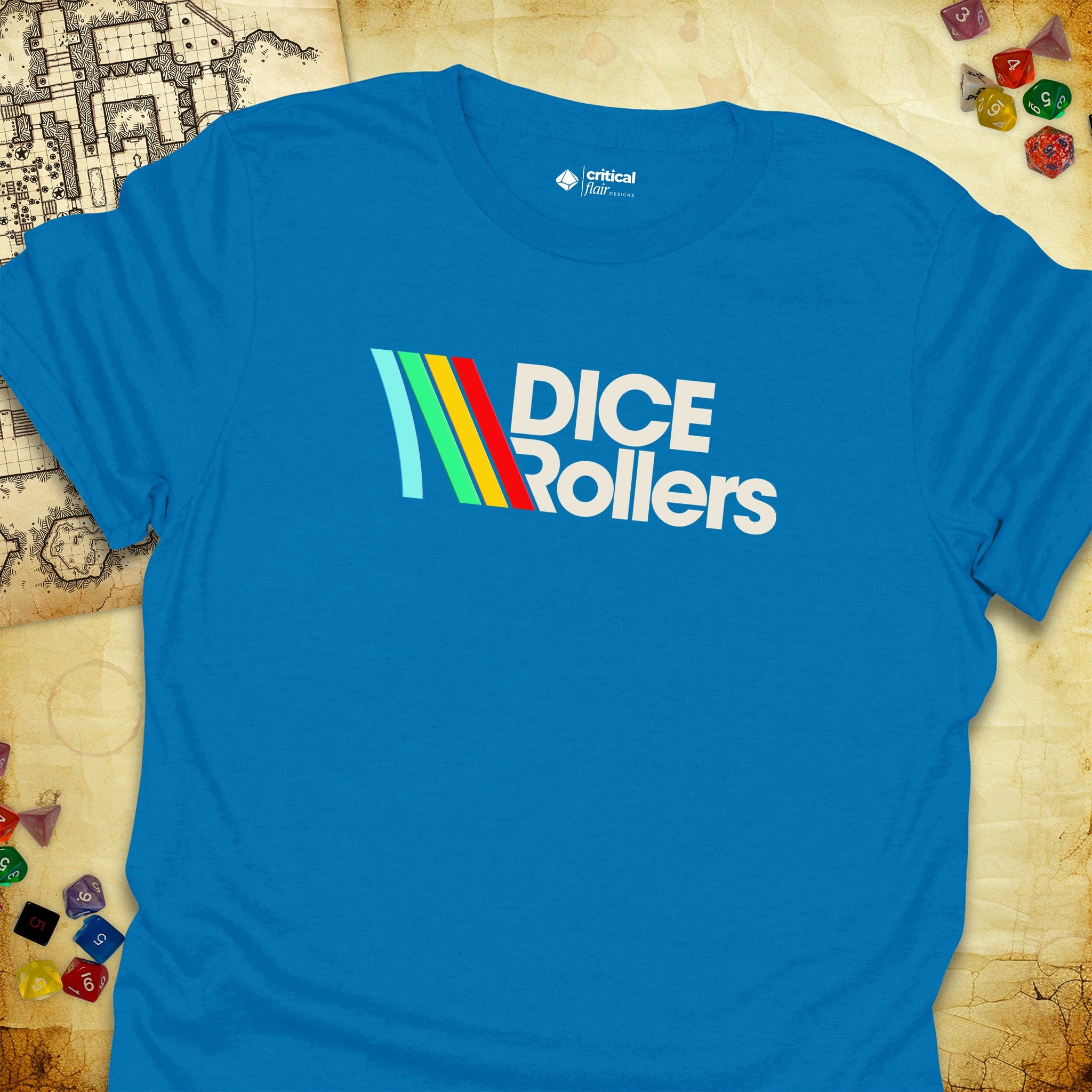 Critical Flair DICE Rollers T-Shirt Sapphire / S - Dungeons and Dragons and tabletop RPG gaming apparel