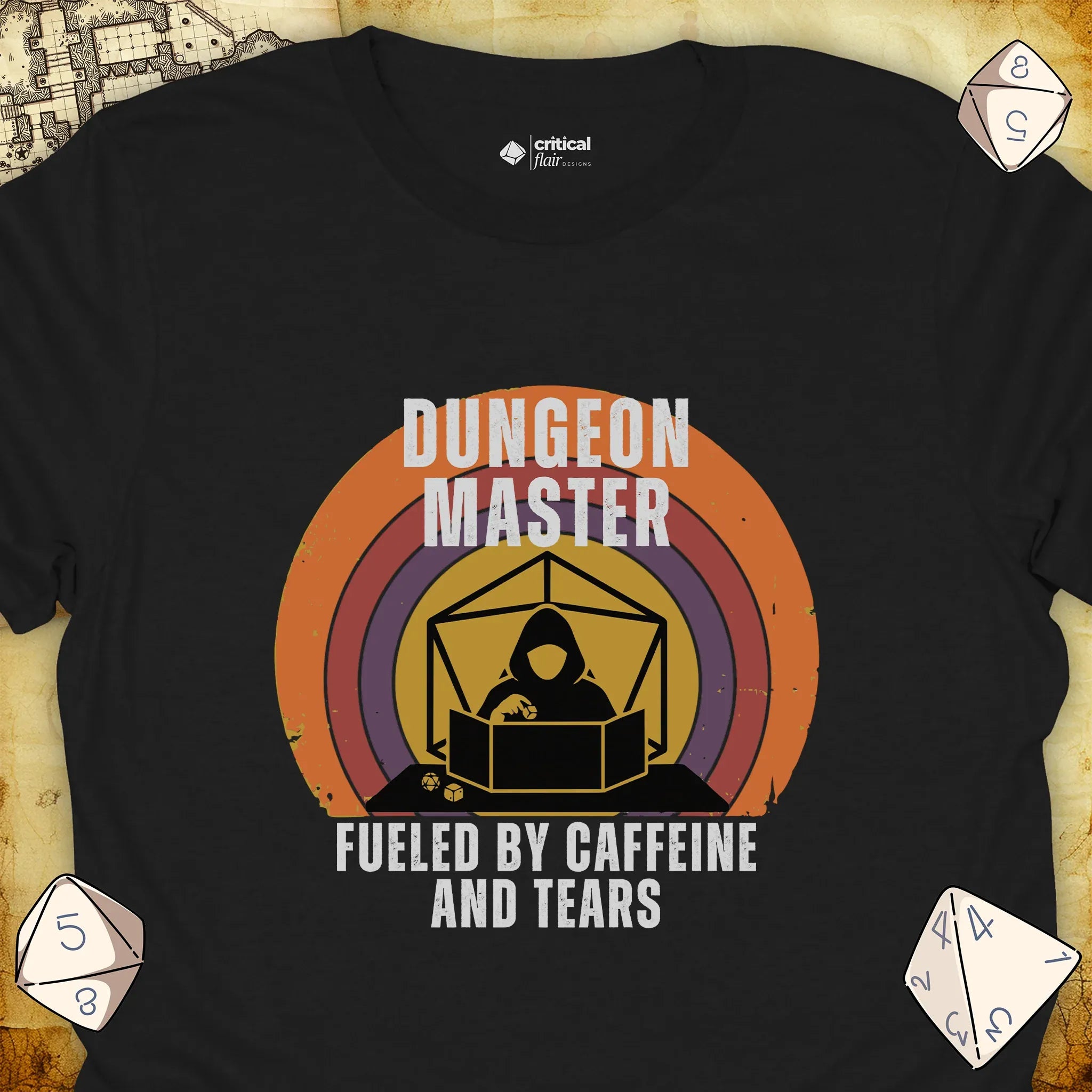 Critical Flair DM Fueled By... T-Shirt Black / S - Dungeons and Dragons and tabletop RPG gaming apparel
