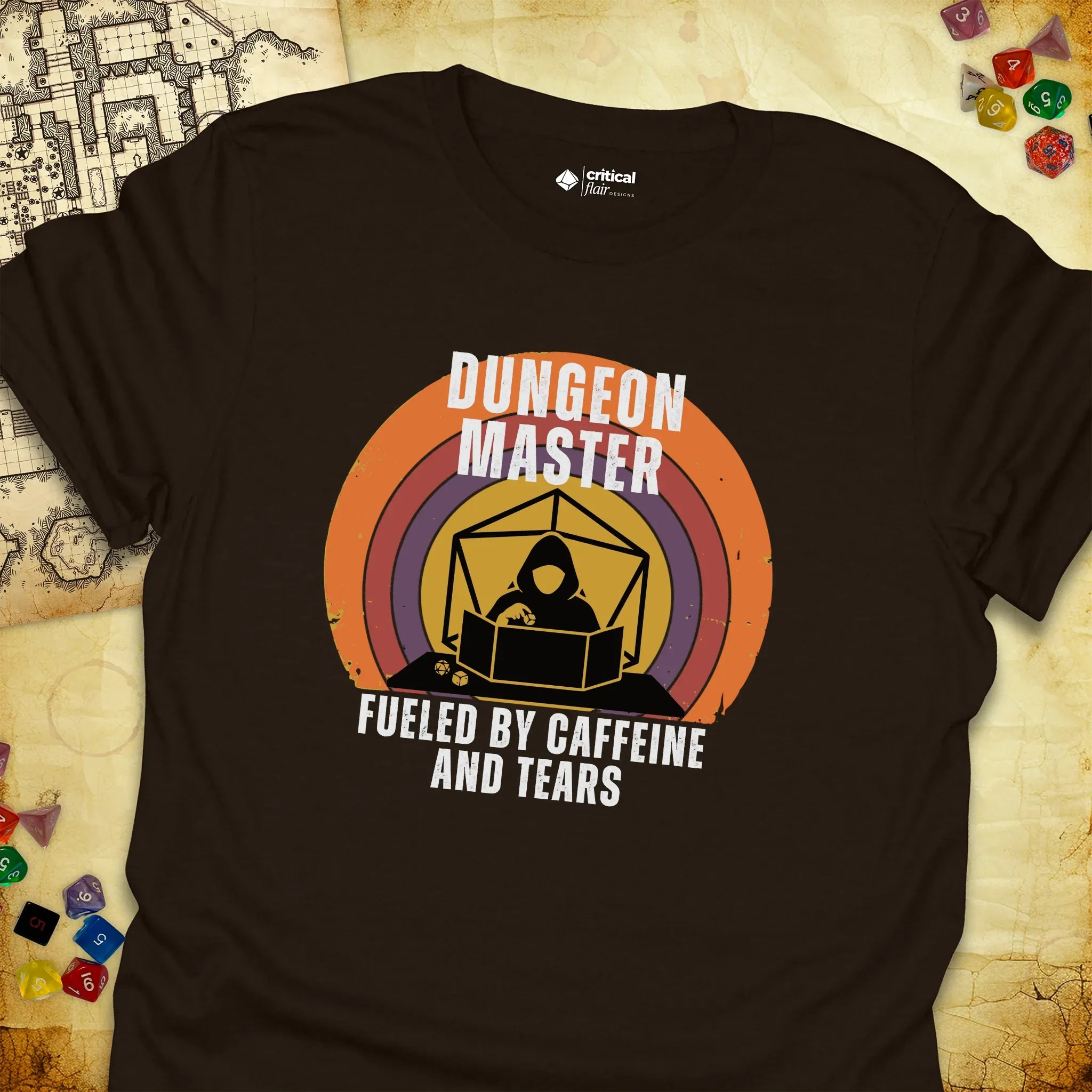 Critical Flair DM Fueled By... T-Shirt Dark Chocolate / S - Dungeons and Dragons and tabletop RPG gaming apparel