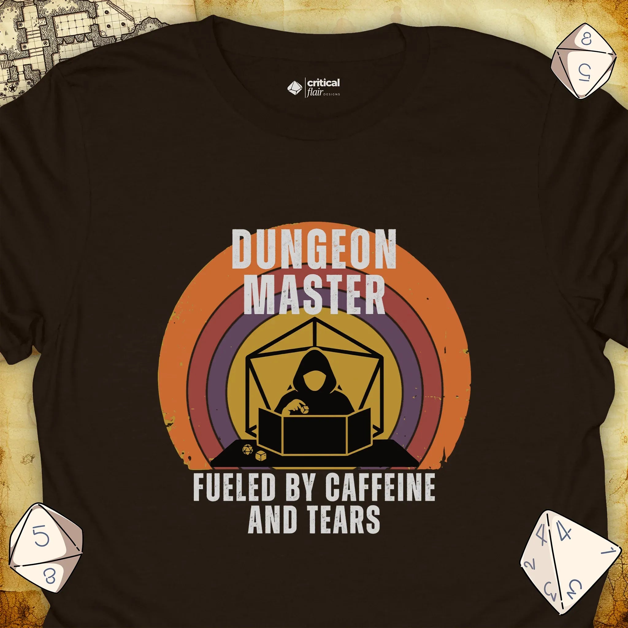 Critical Flair DM Fueled By... T-Shirt Dark Chocolate / S - Dungeons and Dragons and tabletop RPG gaming apparel