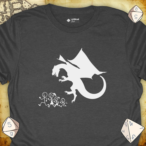Critical Flair Dragon Eats Stick Family T-Shirt Dark Heather / S - Dungeons and Dragons and tabletop RPG gaming apparel