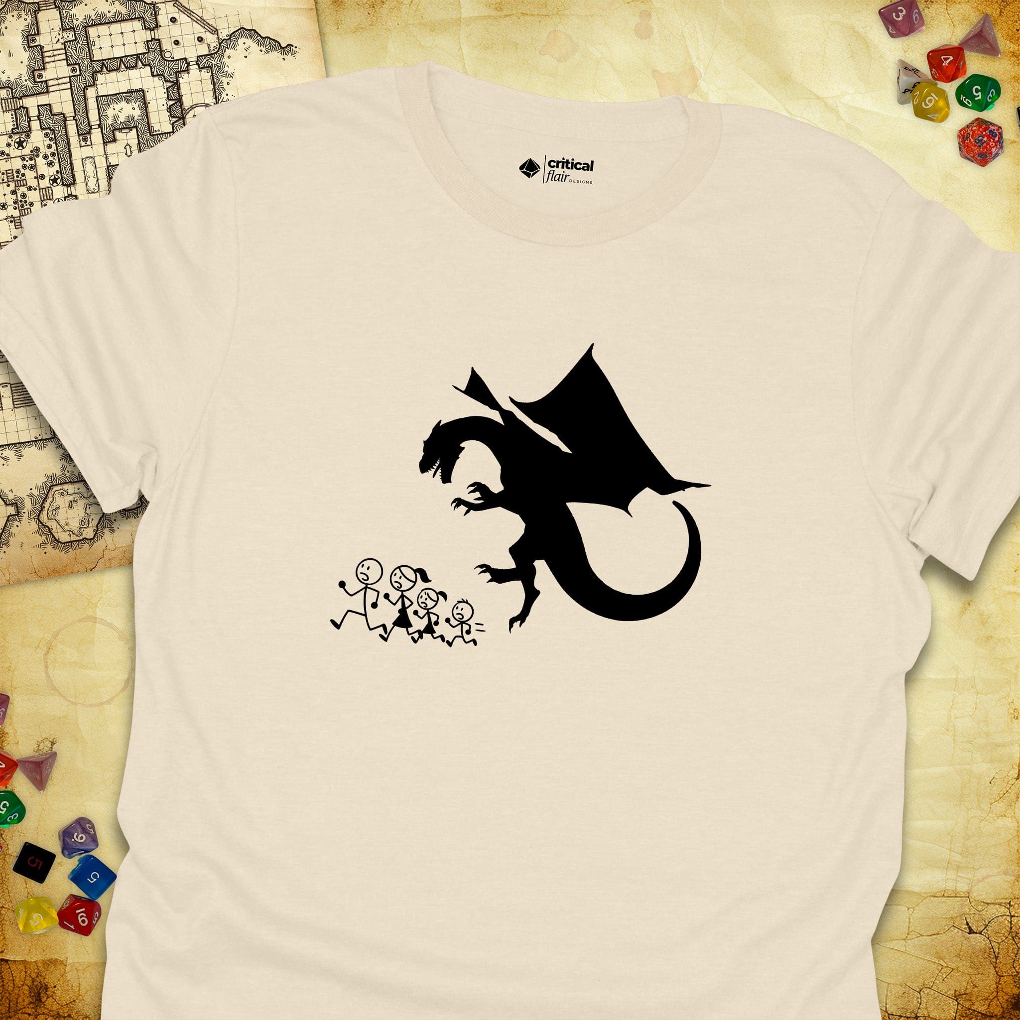 Critical Flair Dragon Eats Stick Family T-Shirt Natural / S - Dungeons and Dragons and tabletop RPG gaming apparel