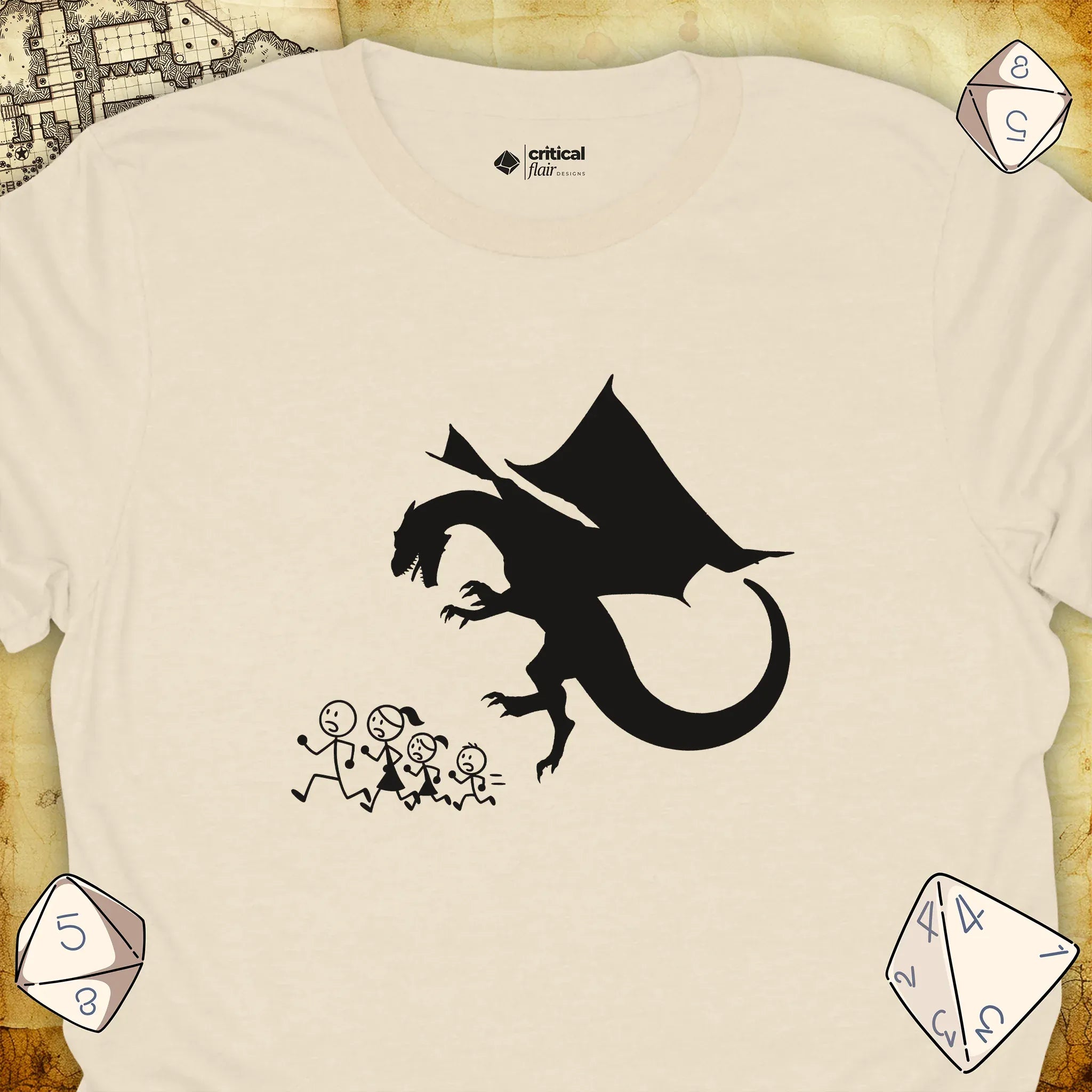 Critical Flair Dragon Eats Stick Family T-Shirt Natural / S - Dungeons and Dragons and tabletop RPG gaming apparel