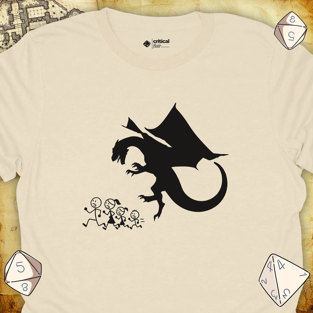 Critical Flair Dragon Eats Stick Family T-Shirt Natural / S - Dungeons and Dragons and tabletop RPG gaming apparel