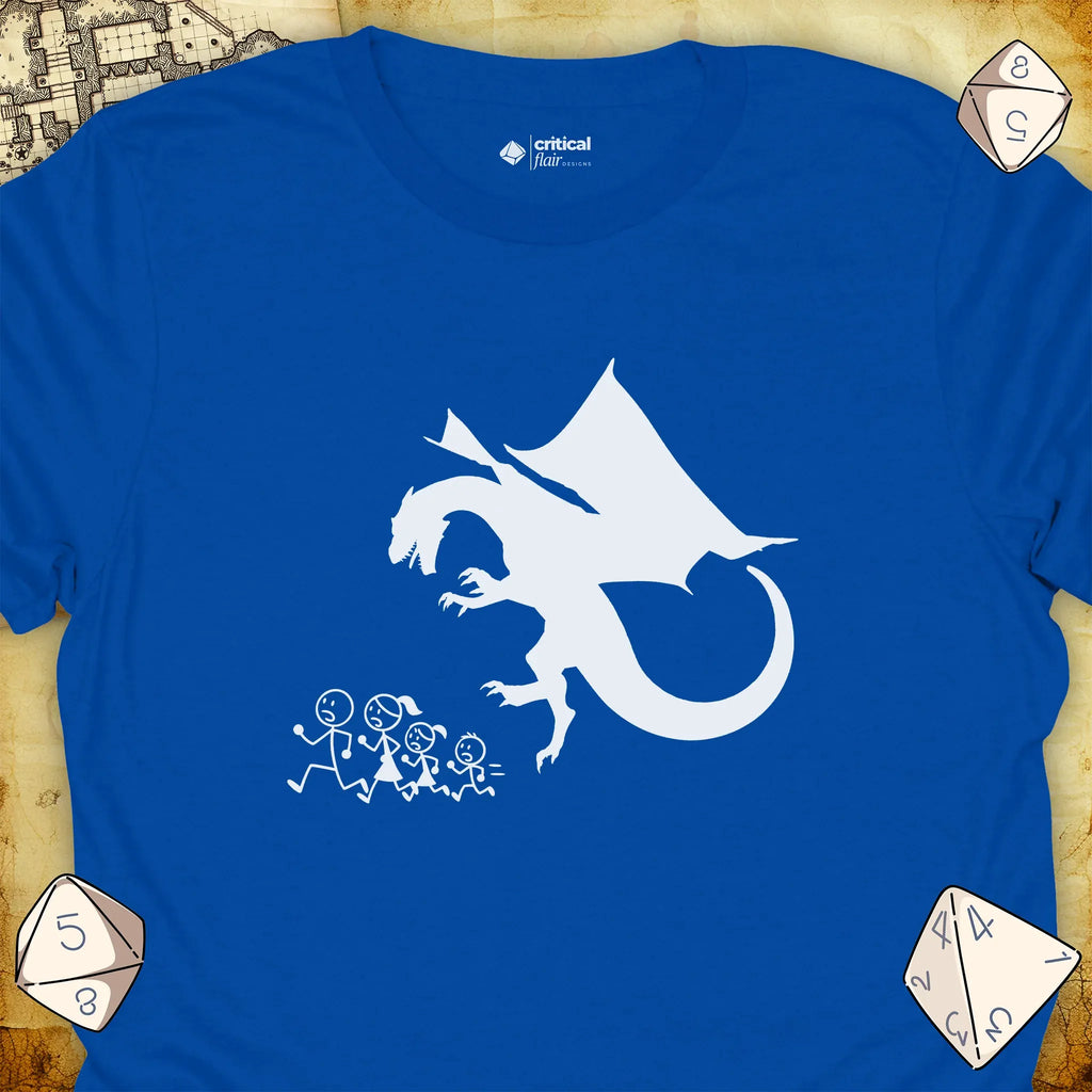 Critical Flair Dragon Eats Stick Family T-Shirt Royal / S - Dungeons and Dragons and tabletop RPG gaming apparel