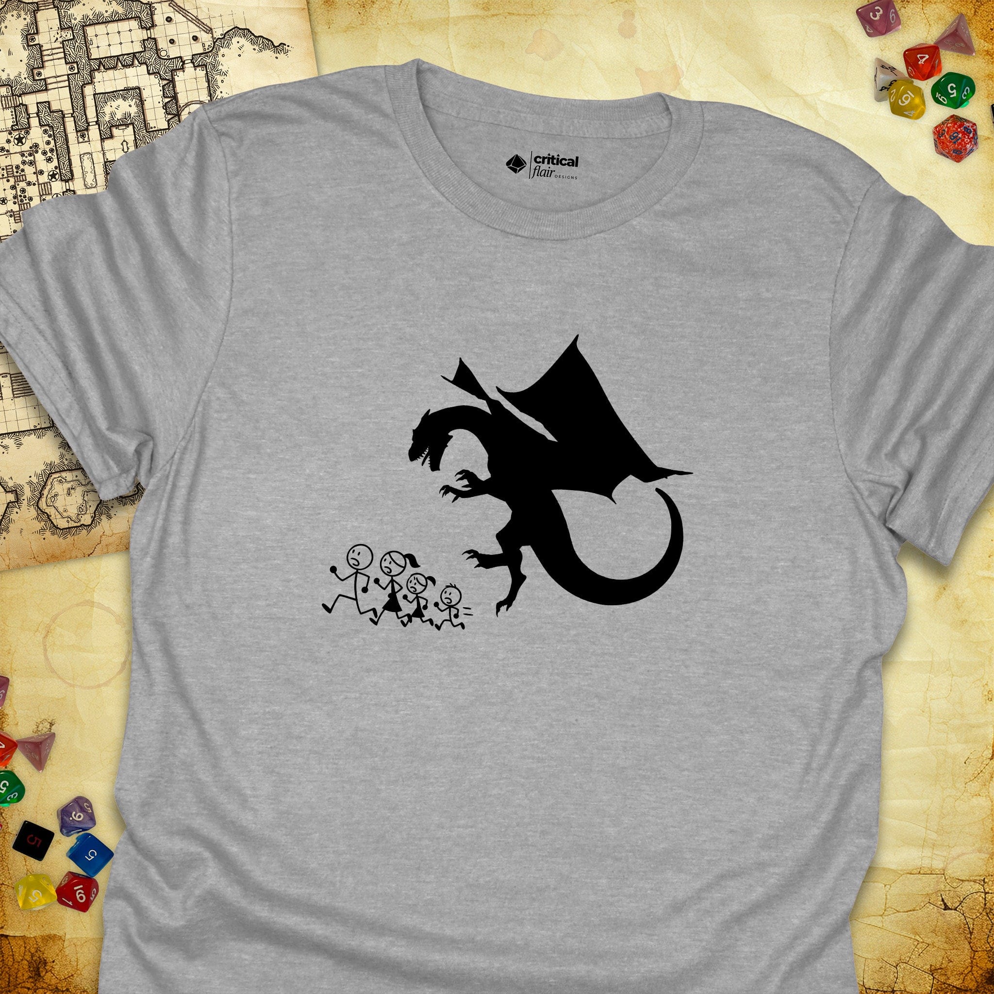 Critical Flair Dragon Eats Stick Family T-Shirt Sport Grey / S - Dungeons and Dragons and tabletop RPG gaming apparel