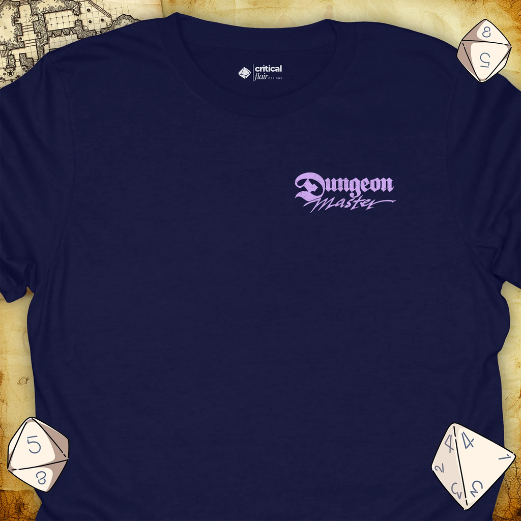 Critical Flair Dungeon Master (Badge) T-Shirt Navy / S - Dungeons and Dragons and tabletop RPG gaming apparel