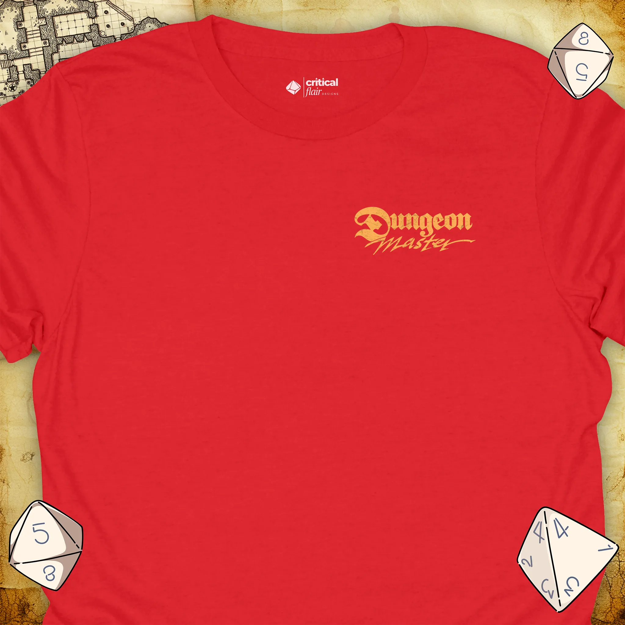 Critical Flair Dungeon Master (Badge) T-Shirt Red / S - Dungeons and Dragons and tabletop RPG gaming apparel