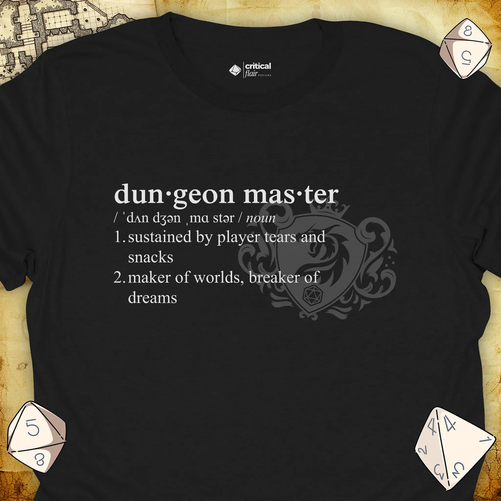 Critical Flair Dungeon Master Definition T-Shirt Black / S - Dungeons and Dragons and tabletop RPG gaming apparel