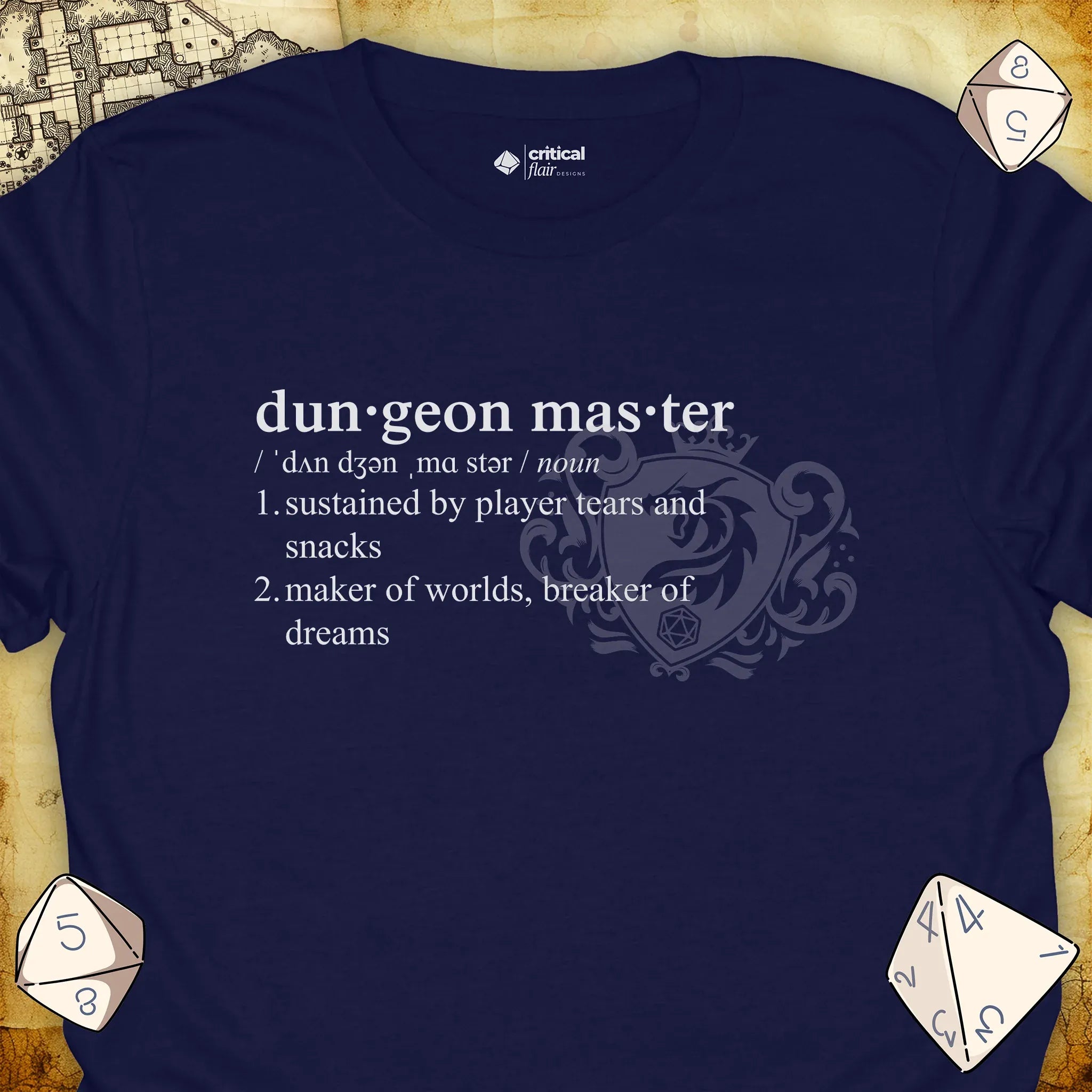 Critical Flair Dungeon Master Definition T-Shirt Navy / S - Dungeons and Dragons and tabletop RPG gaming apparel