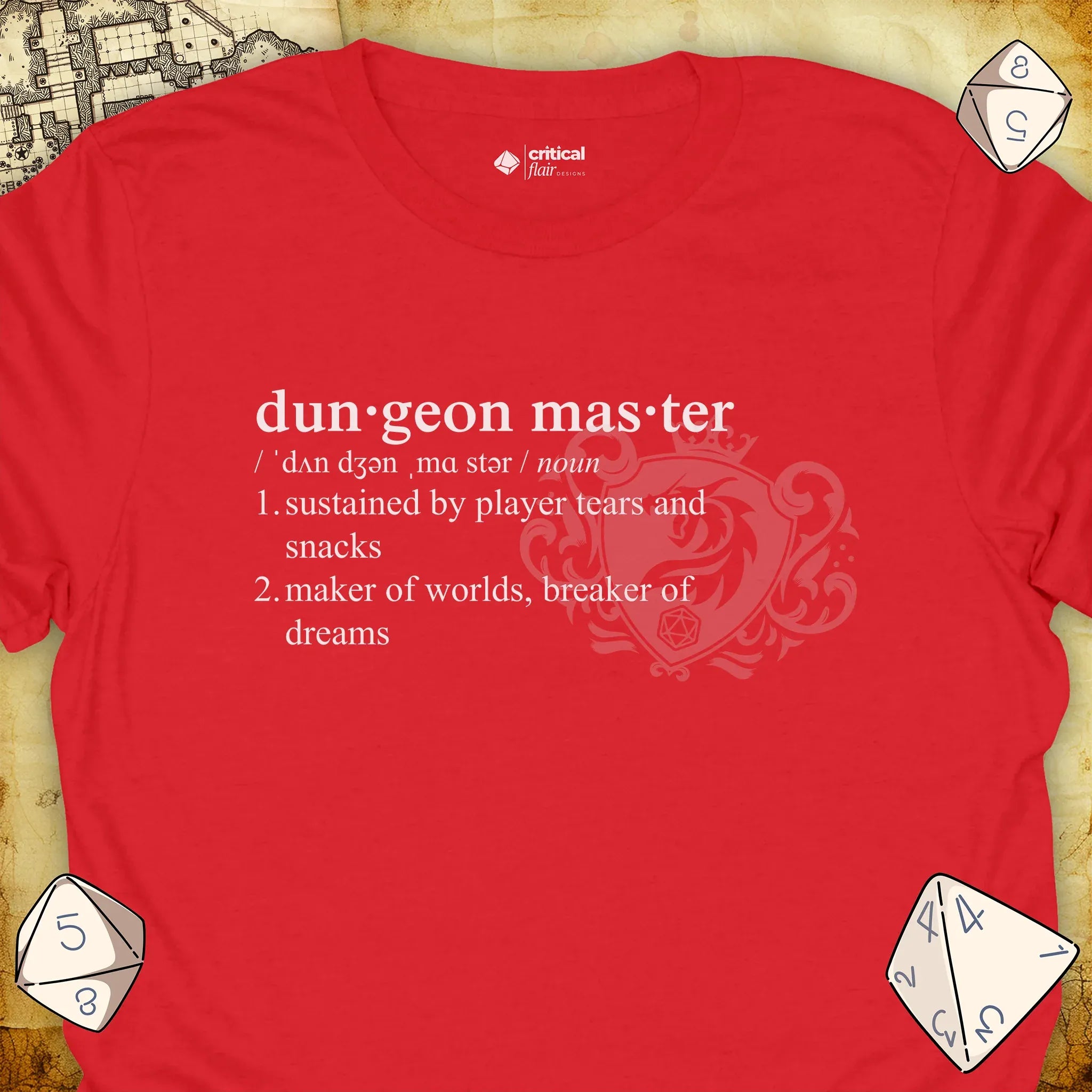 Critical Flair Dungeon Master Definition T-Shirt Red / S - Dungeons and Dragons and tabletop RPG gaming apparel