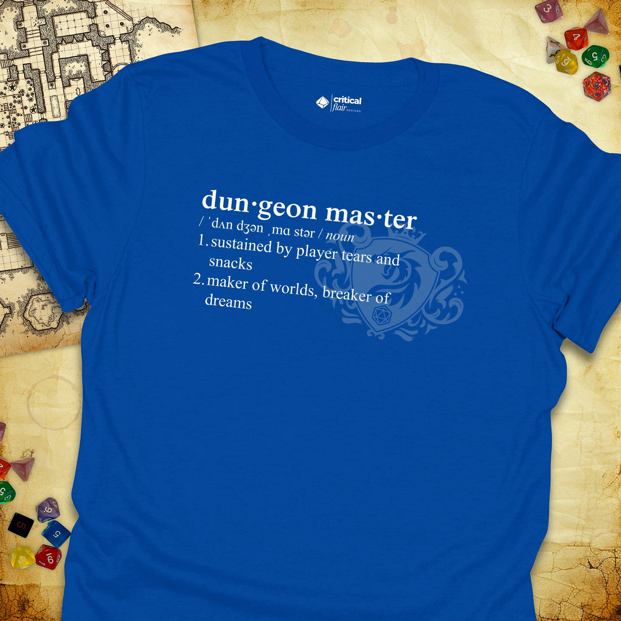 Critical Flair Dungeon Master Definition T-Shirt Royal / S - Dungeons and Dragons and tabletop RPG gaming apparel