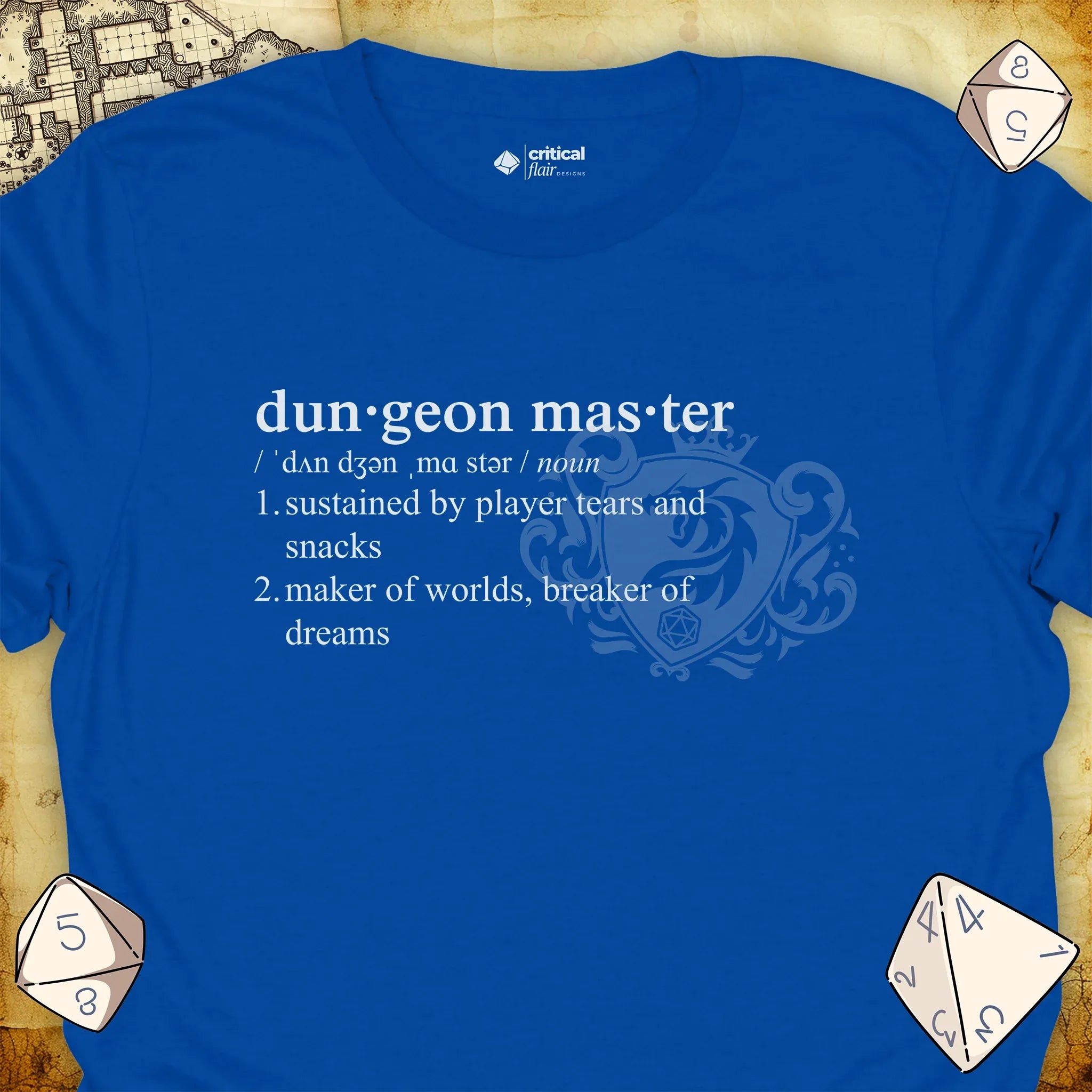 Critical Flair Dungeon Master Definition T-Shirt Royal / S - Dungeons and Dragons and tabletop RPG gaming apparel