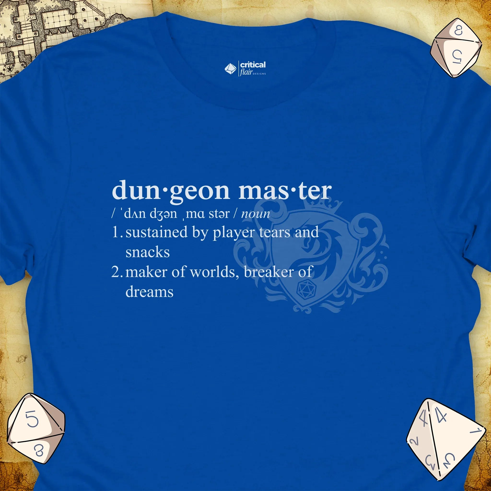 Critical Flair Dungeon Master Definition T-Shirt Royal / S - Dungeons and Dragons and tabletop RPG gaming apparel