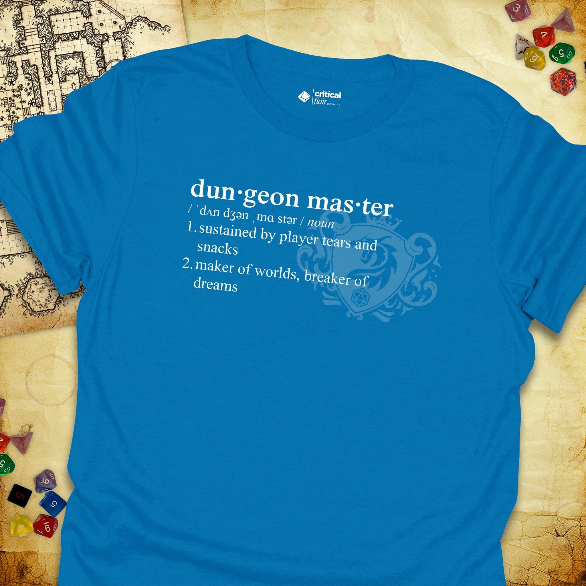 Critical Flair Dungeon Master Definition T-Shirt Sapphire / S - Dungeons and Dragons and tabletop RPG gaming apparel