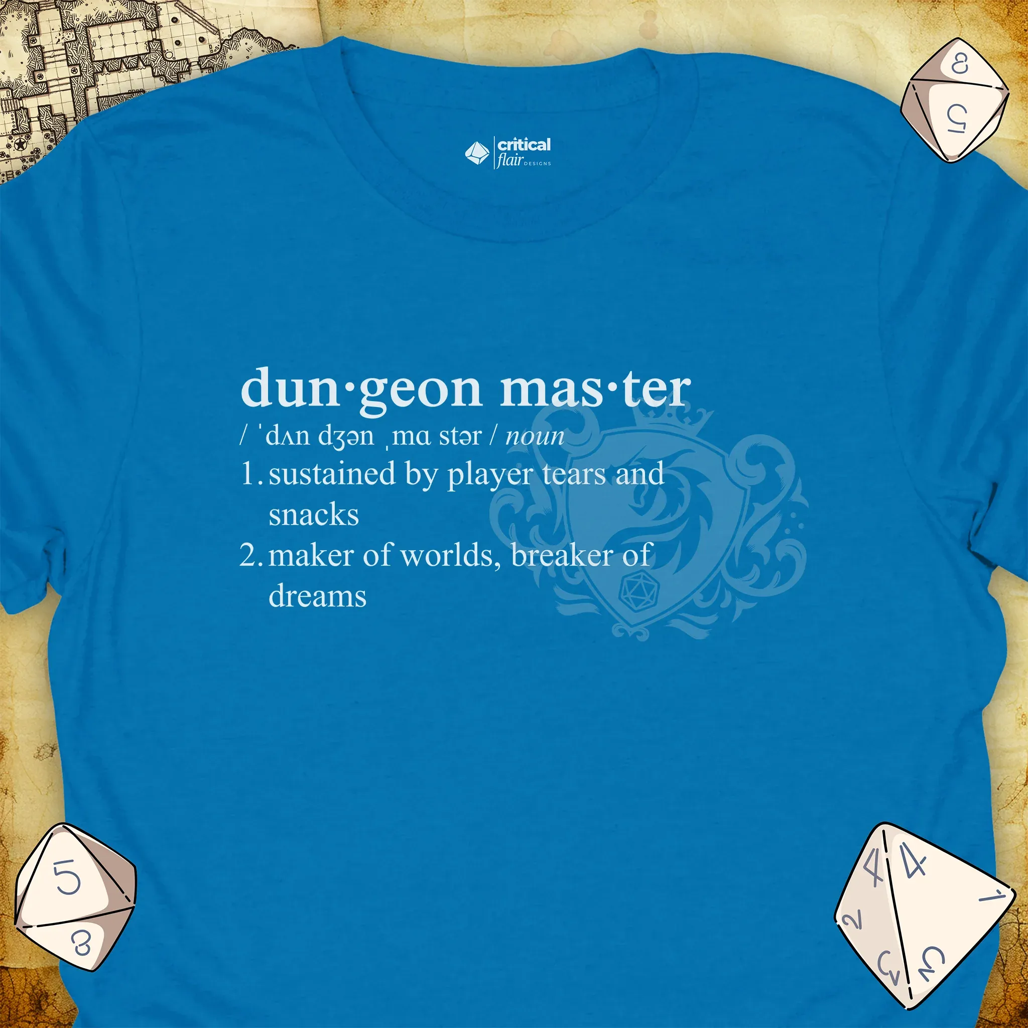 Critical Flair Dungeon Master Definition T-Shirt Sapphire / S - Dungeons and Dragons and tabletop RPG gaming apparel