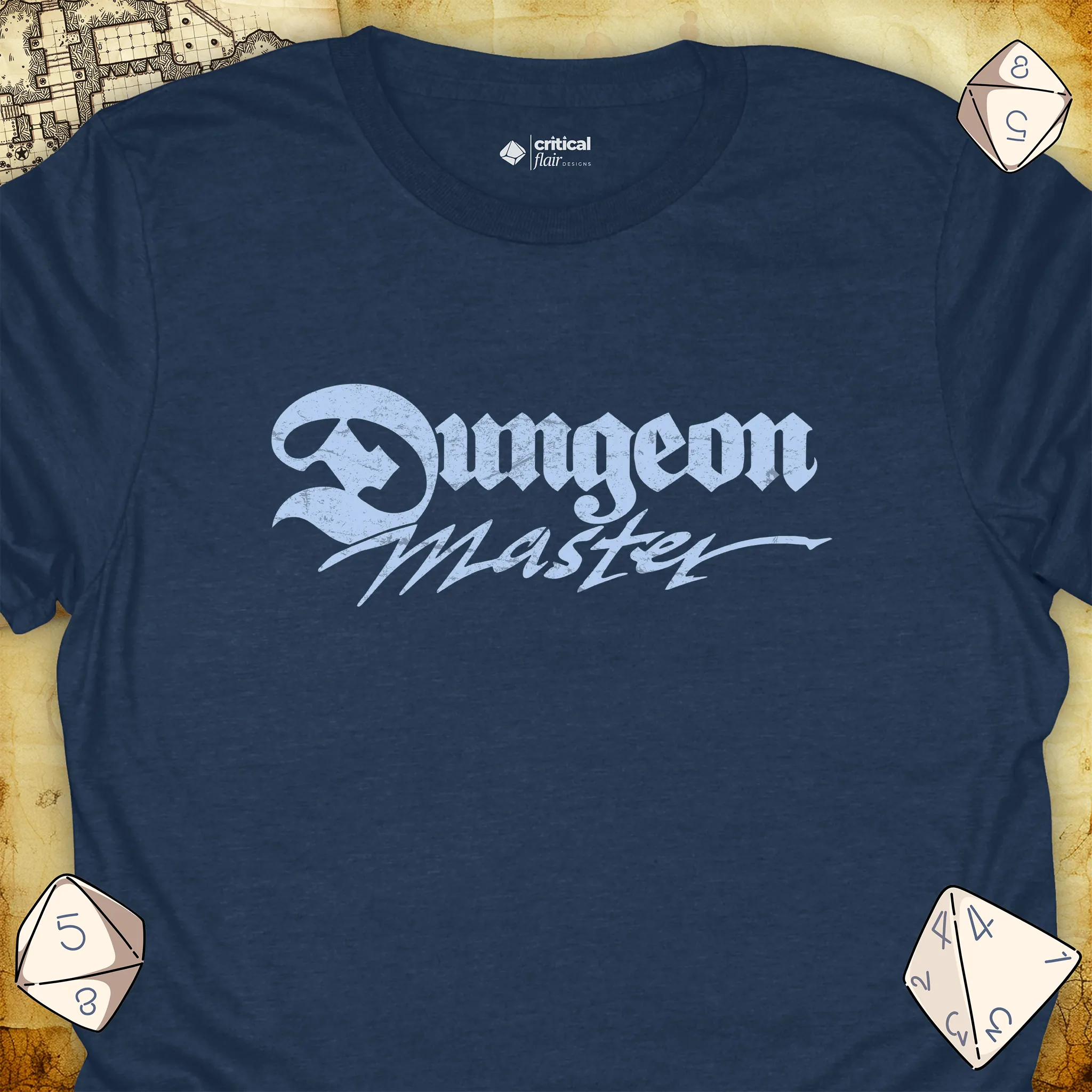 Critical Flair Dungeon Master T-Shirt Heather Navy / S - Dungeons and Dragons and tabletop RPG gaming apparel