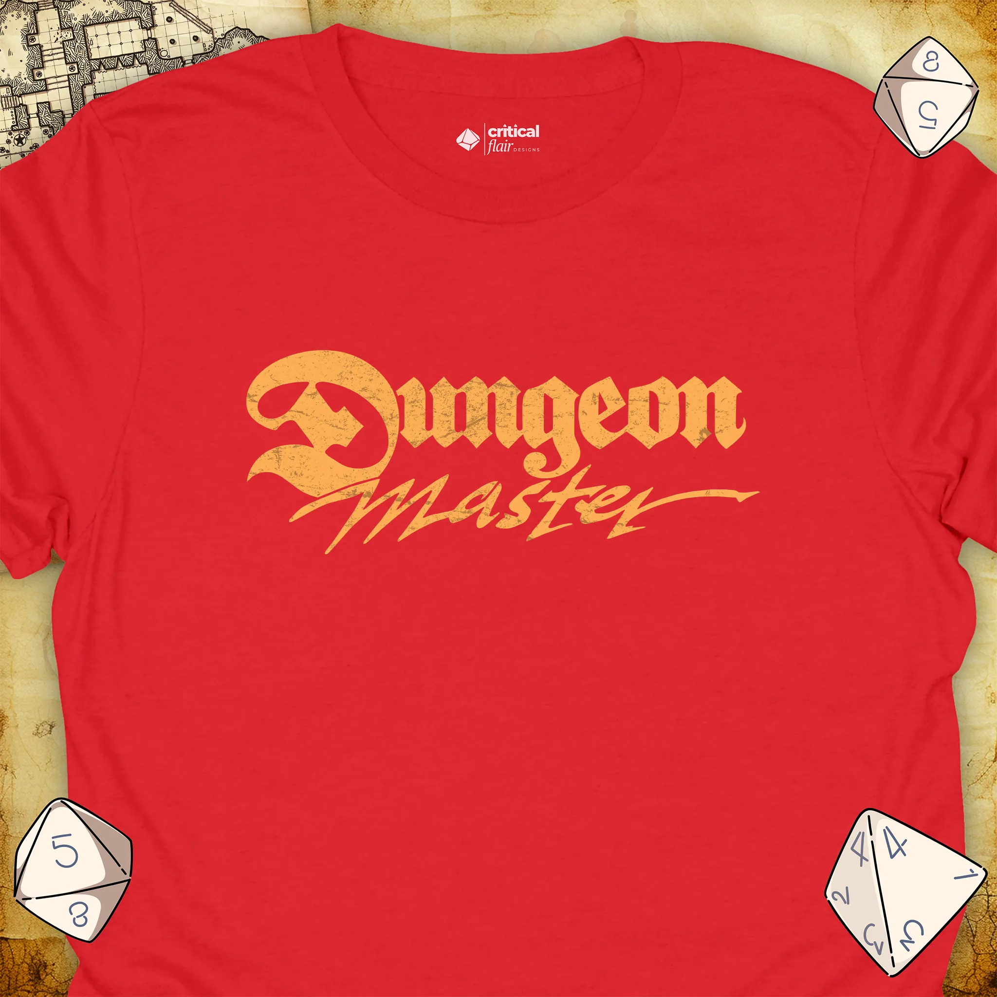 Critical Flair Dungeon Master T-Shirt Red / S - Dungeons and Dragons and tabletop RPG gaming apparel