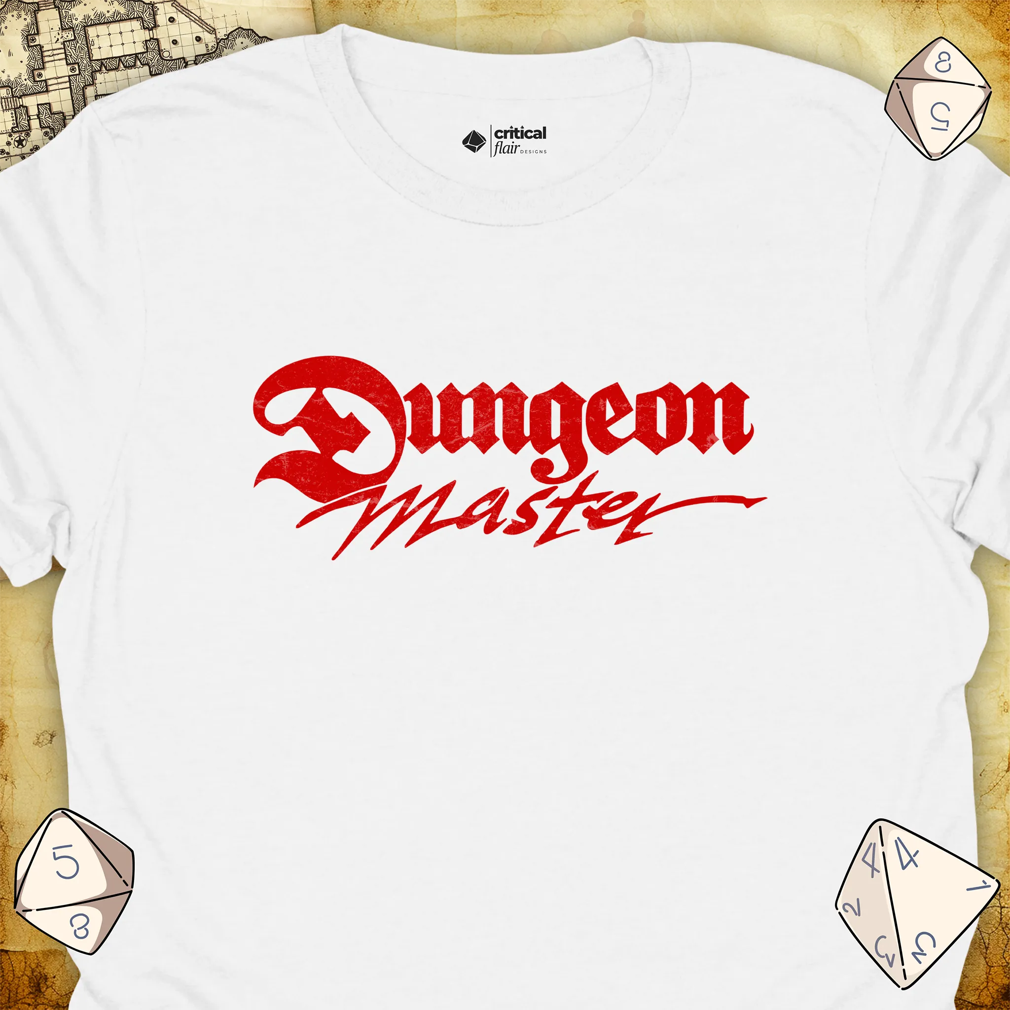 Critical Flair Dungeon Master T-Shirt White / S - Dungeons and Dragons and tabletop RPG gaming apparel