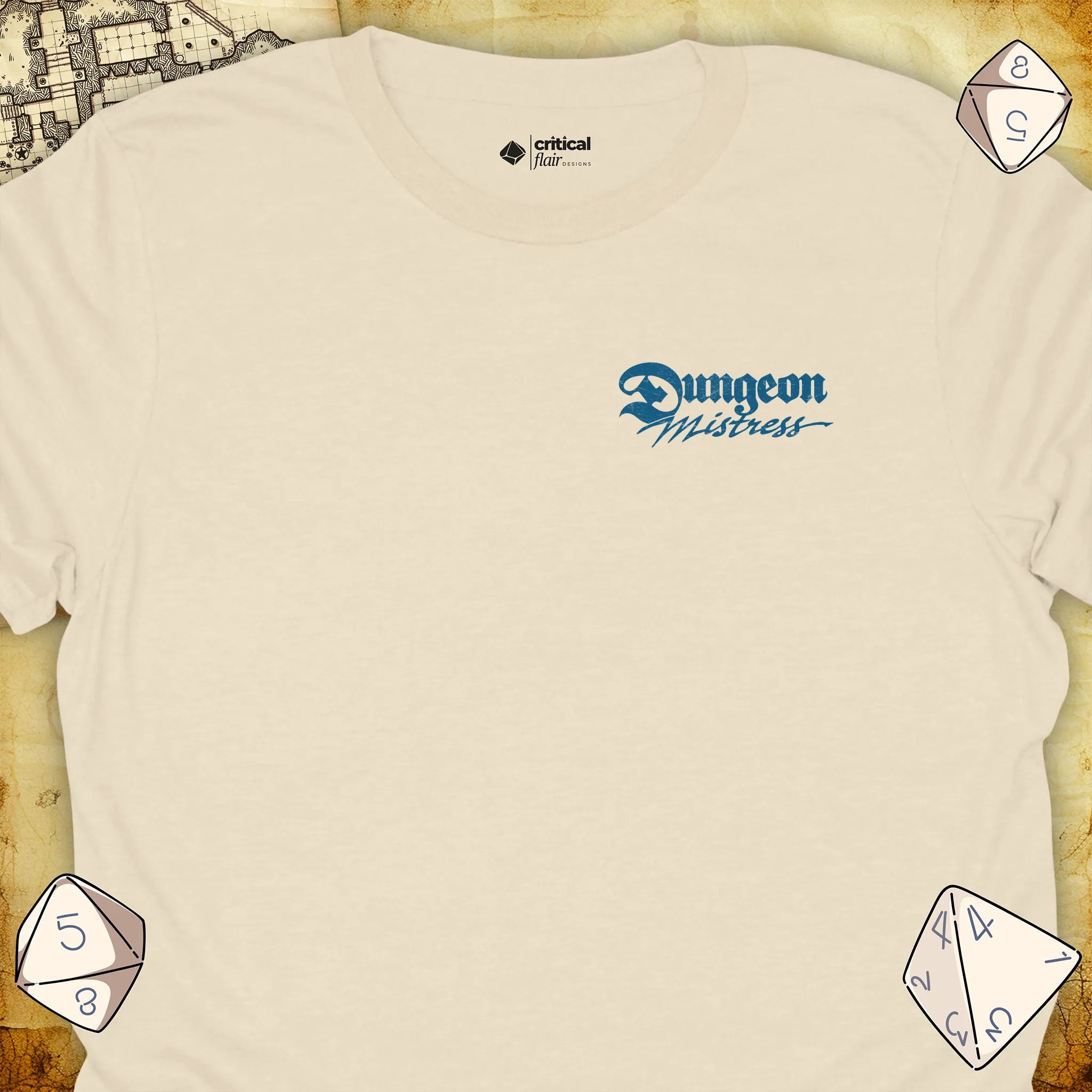 Critical Flair Dungeon Mistress (Badge) T-Shirt Natural / S - Dungeons and Dragons and tabletop RPG gaming apparel