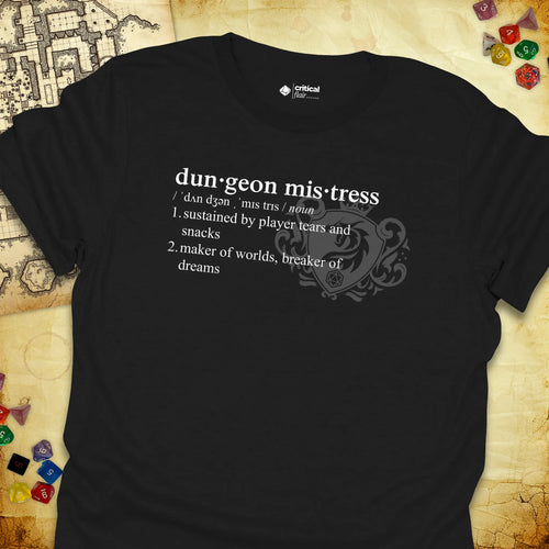 Critical Flair Dungeon Mistress Definition T-Shirt Black / S - Dungeons and Dragons and tabletop RPG gaming apparel