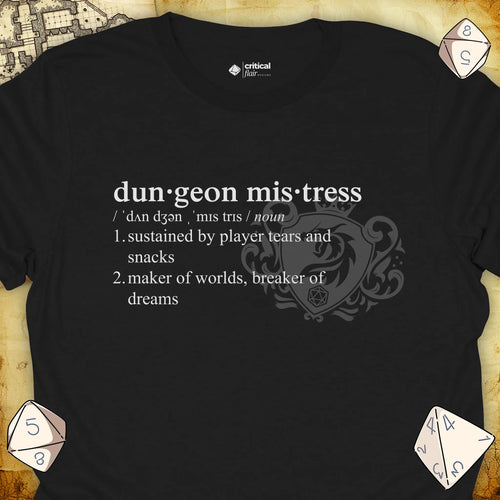 Critical Flair Dungeon Mistress Definition T-Shirt Black / S - Dungeons and Dragons and tabletop RPG gaming apparel