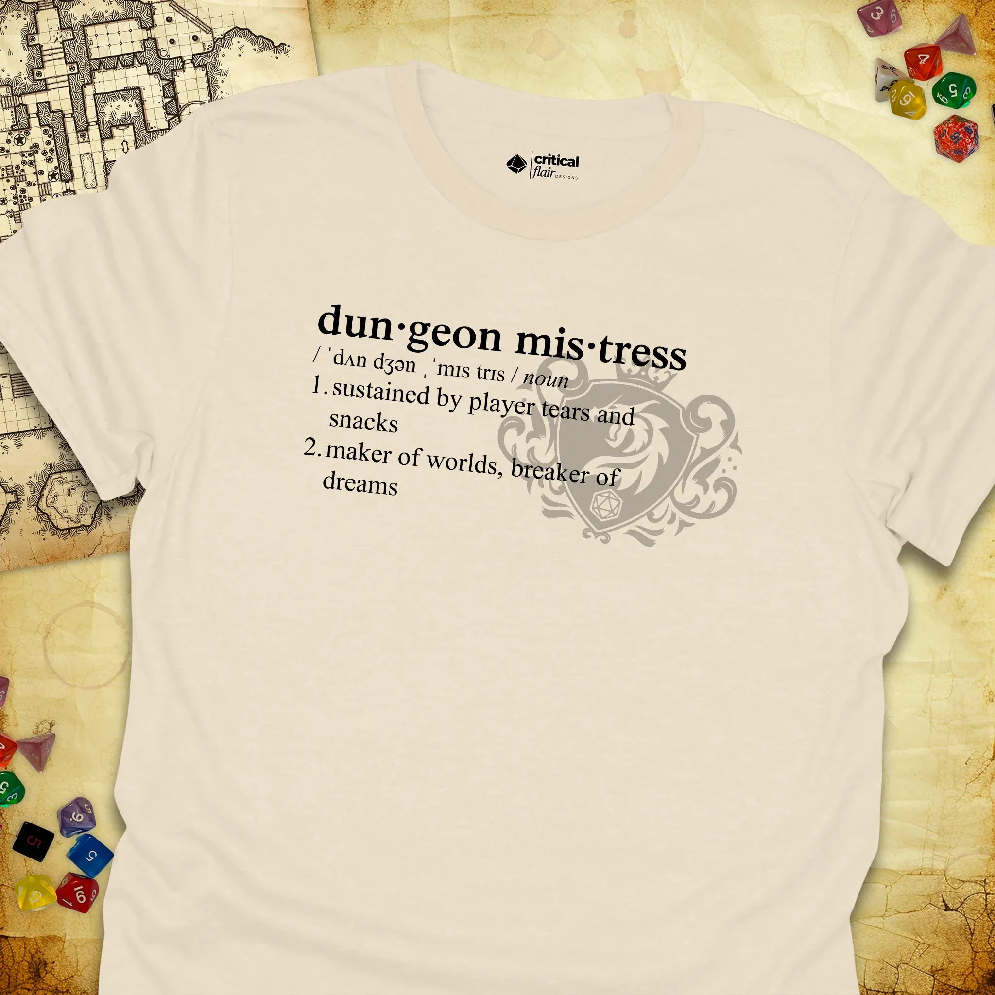 Critical Flair Dungeon Mistress Definition T-Shirt Natural / S - Dungeons and Dragons and tabletop RPG gaming apparel