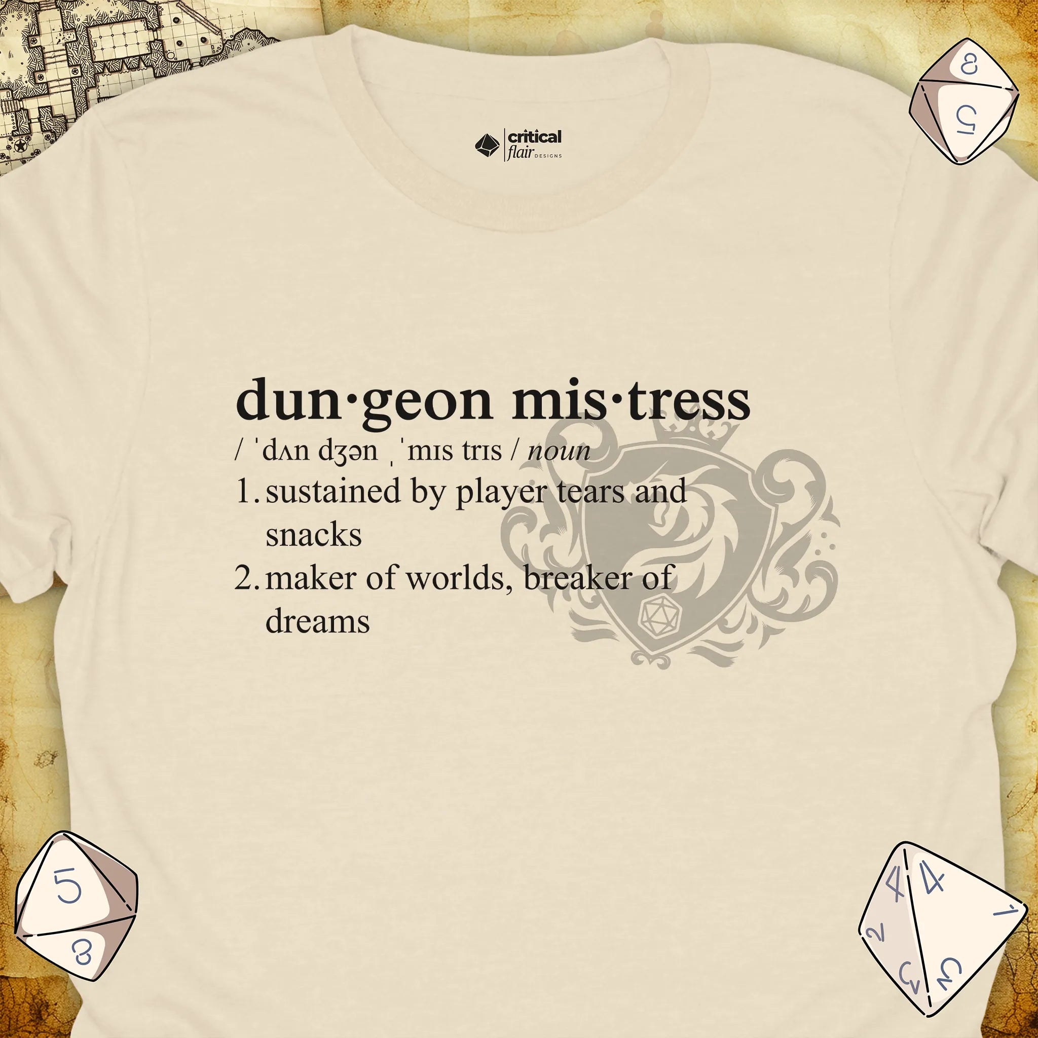 Critical Flair Dungeon Mistress Definition T-Shirt Natural / S - Dungeons and Dragons and tabletop RPG gaming apparel