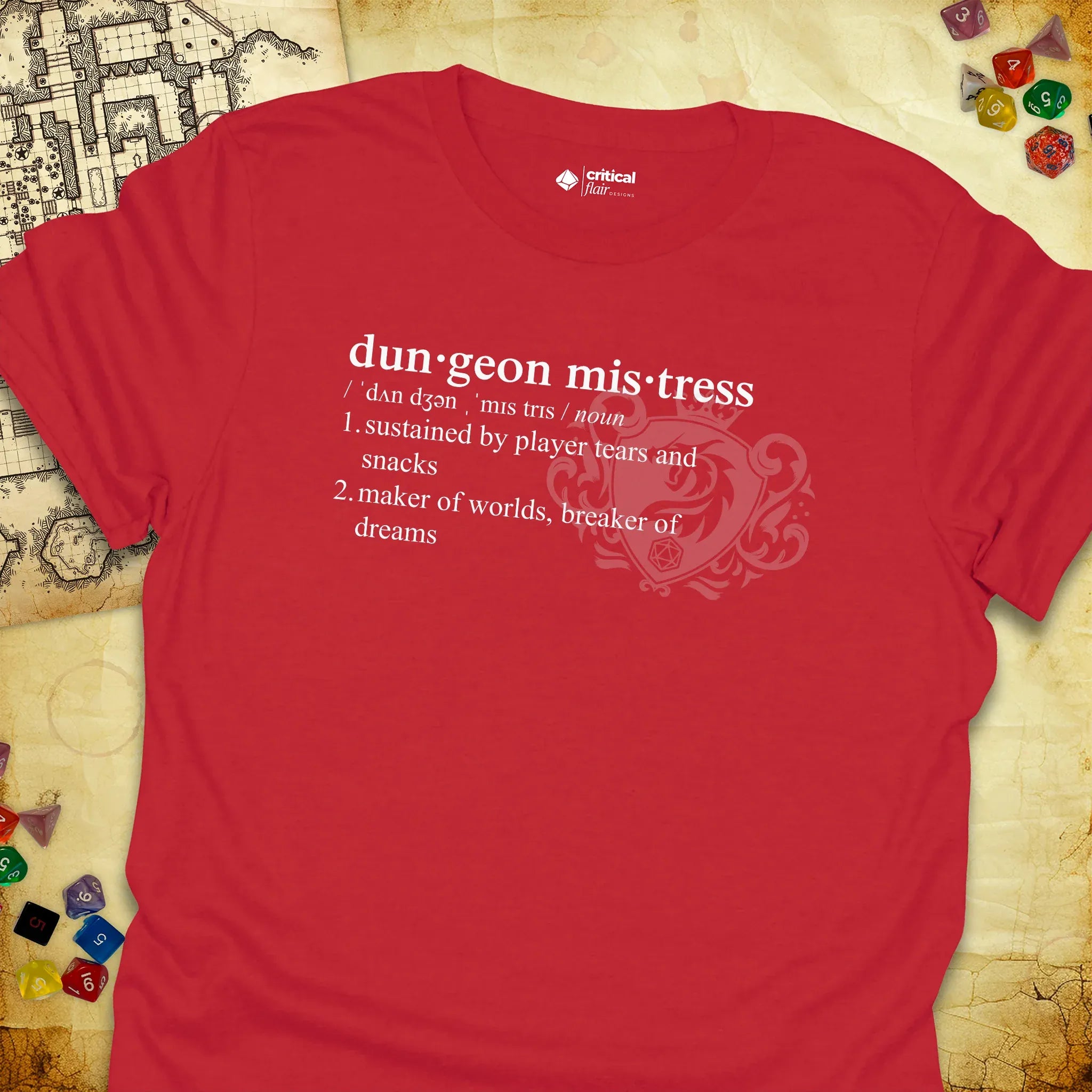 Critical Flair Dungeon Mistress Definition T-Shirt Red / S - Dungeons and Dragons and tabletop RPG gaming apparel