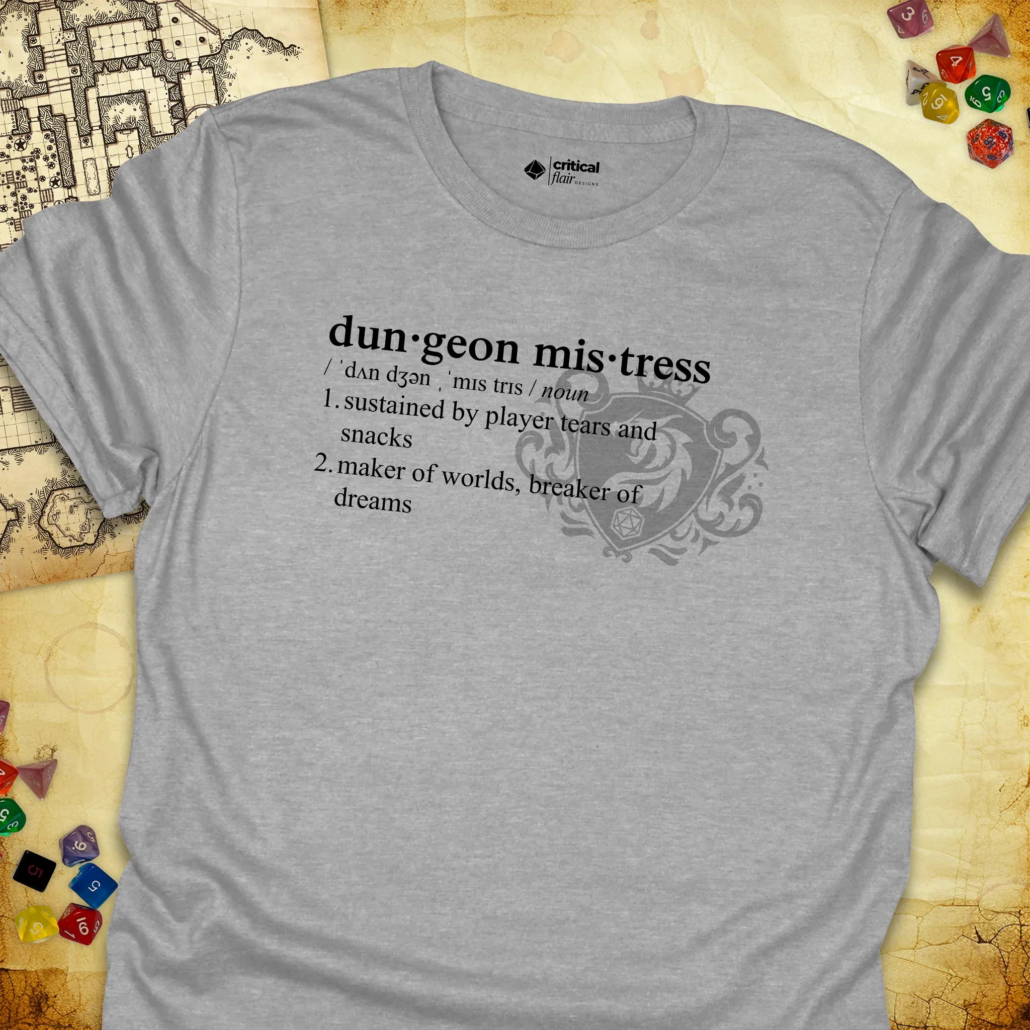 Critical Flair Dungeon Mistress Definition T-Shirt Sport Grey / S - Dungeons and Dragons and tabletop RPG gaming apparel