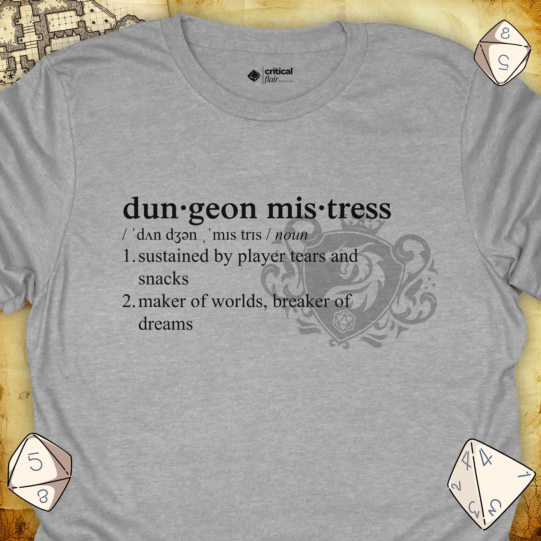 Critical Flair Dungeon Mistress Definition T-Shirt Sport Grey / S - Dungeons and Dragons and tabletop RPG gaming apparel