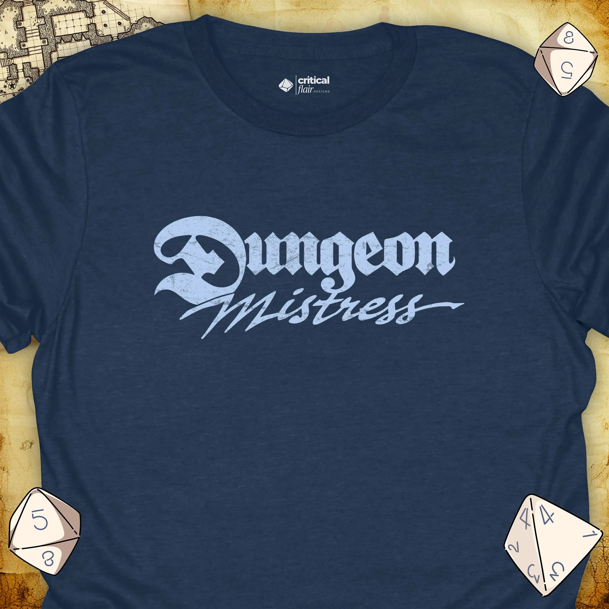 Critical Flair Dungeon Mistress T-Shirt Heather Navy / S - Dungeons and Dragons and tabletop RPG gaming apparel