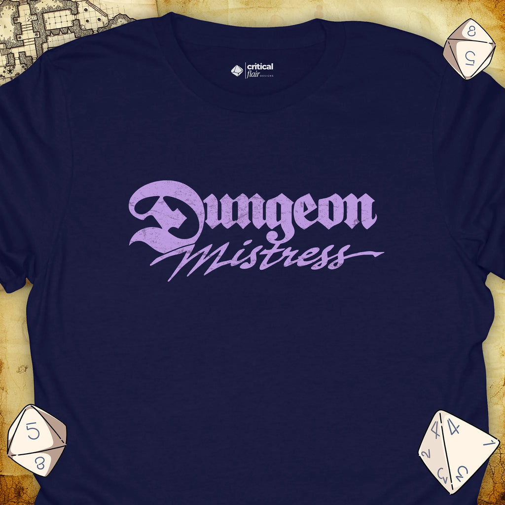 Critical Flair Dungeon Mistress T-Shirt Navy / S - Dungeons and Dragons and tabletop RPG gaming apparel