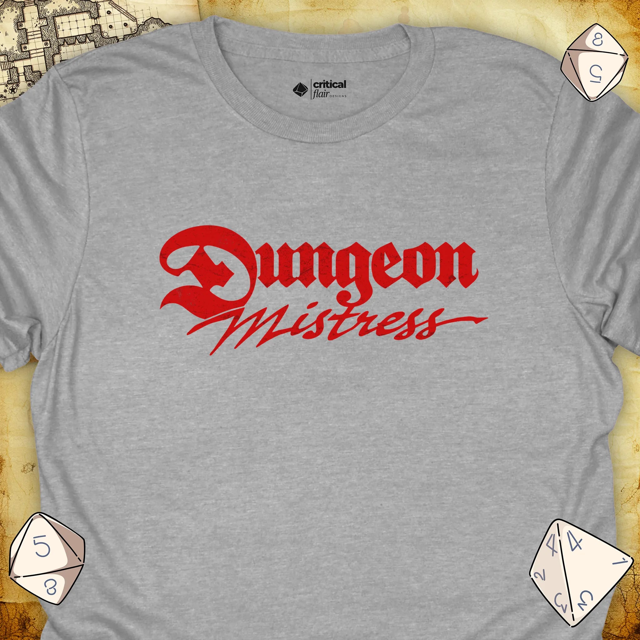 Critical Flair Dungeon Mistress T-Shirt Sport Grey / S - Dungeons and Dragons and tabletop RPG gaming apparel