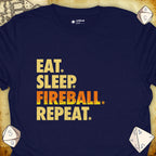 Critical Flair Eat. Sleep. Fireball. Repeat. T-Shirt Navy / S - Dungeons and Dragons and tabletop RPG gaming apparel