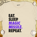 Critical Flair Eat. Sleep. Magic Missile. Repeat. T-Shirt Natural / S - Dungeons and Dragons and tabletop RPG gaming apparel