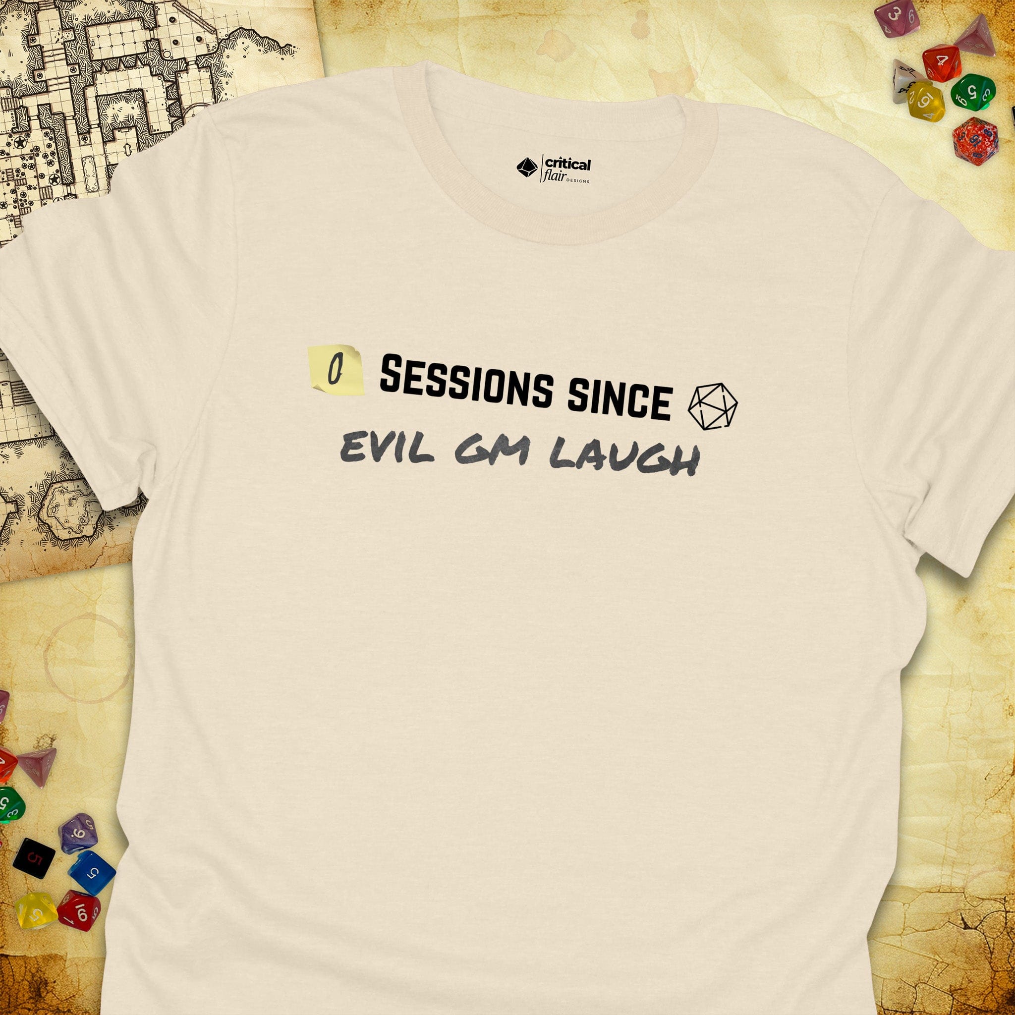 Critical Flair ...Evil GM Laugh T-Shirt Natural / S - Dungeons and Dragons and tabletop RPG gaming apparel