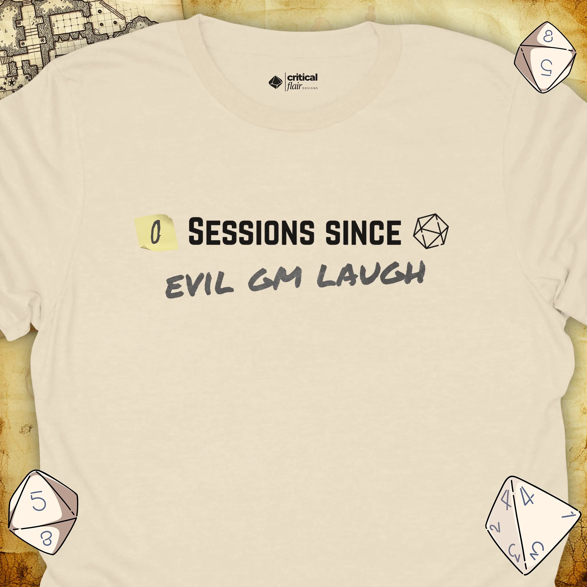 Critical Flair ...Evil GM Laugh T-Shirt Natural / S - Dungeons and Dragons and tabletop RPG gaming apparel