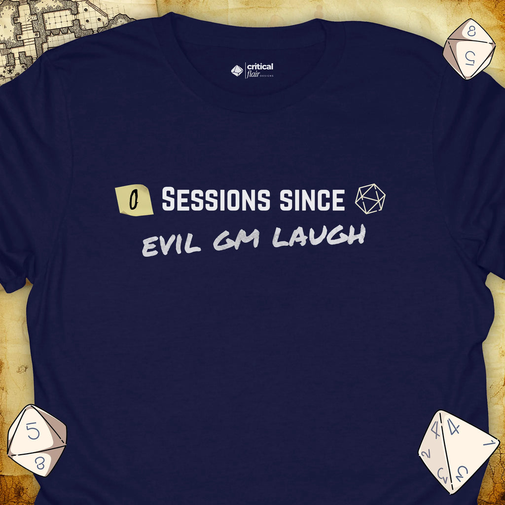 Critical Flair ...Evil GM Laugh T-Shirt Navy / S - Dungeons and Dragons and tabletop RPG gaming apparel