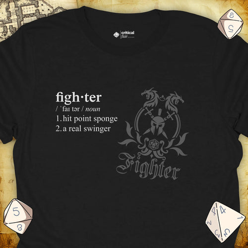 Critical Flair Fighter Definition T-Shirt Black / S - Dungeons and Dragons and tabletop RPG gaming apparel