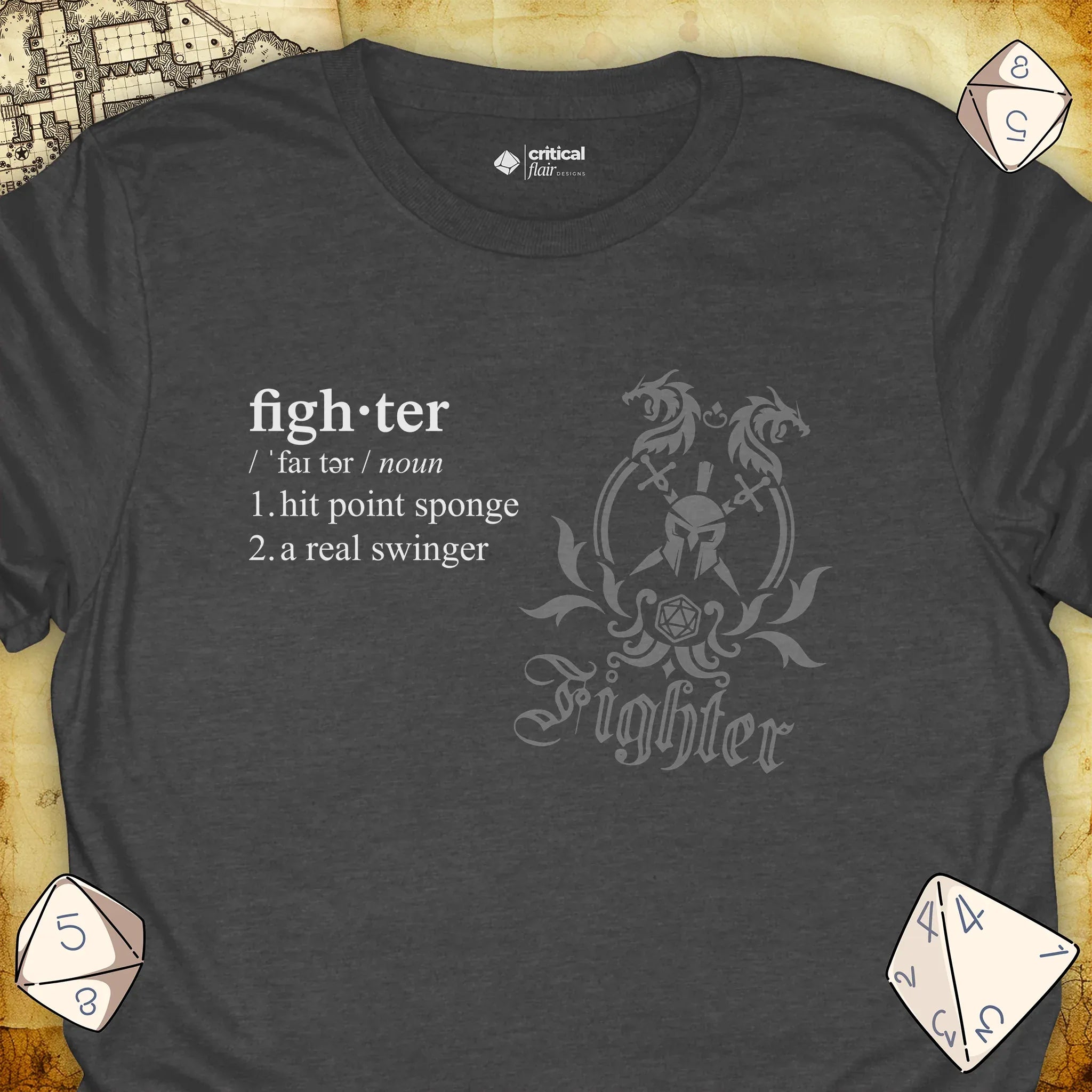 Critical Flair Fighter Definition T-Shirt Dark Heather / S - Dungeons and Dragons and tabletop RPG gaming apparel