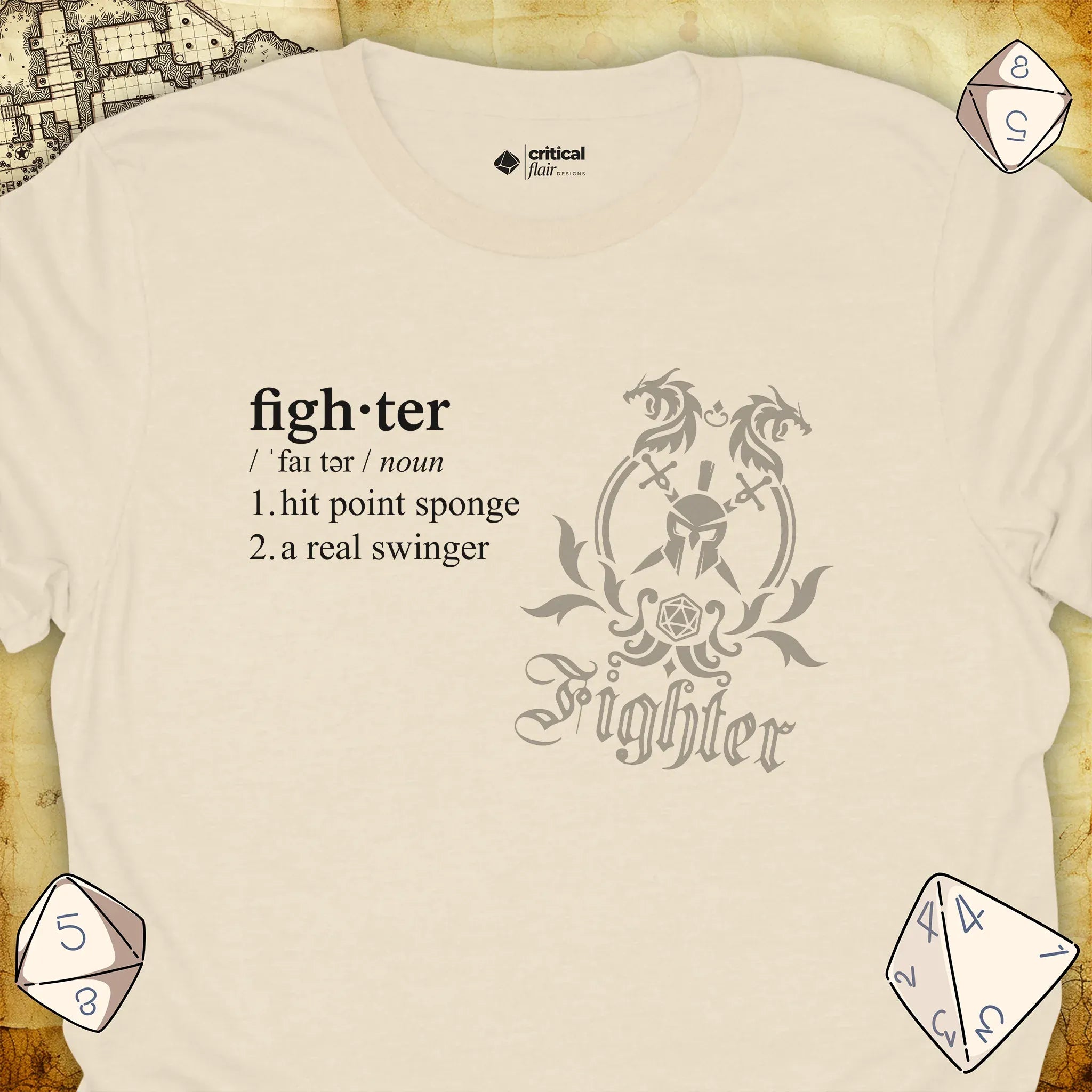 Critical Flair Fighter Definition T-Shirt Natural / S - Dungeons and Dragons and tabletop RPG gaming apparel
