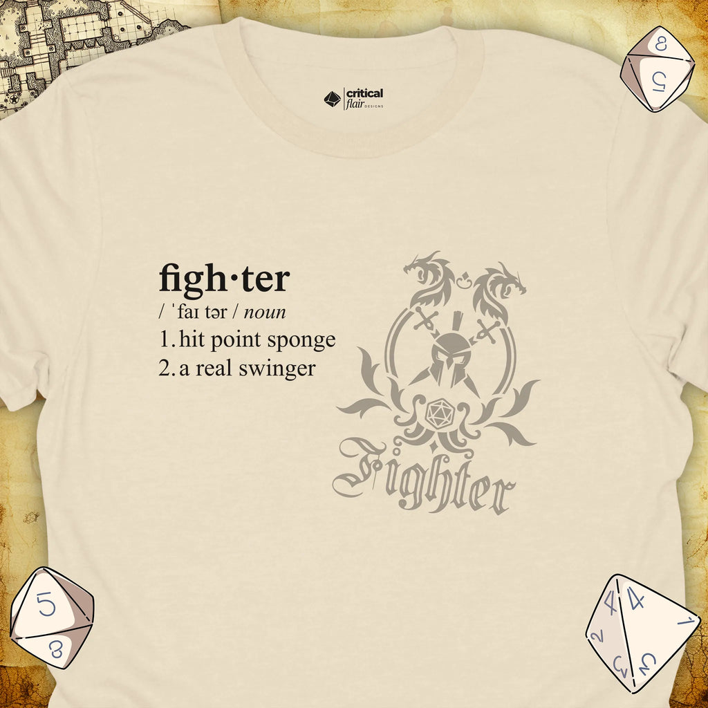 Critical Flair Fighter Definition T-Shirt Natural / S - Dungeons and Dragons and tabletop RPG gaming apparel