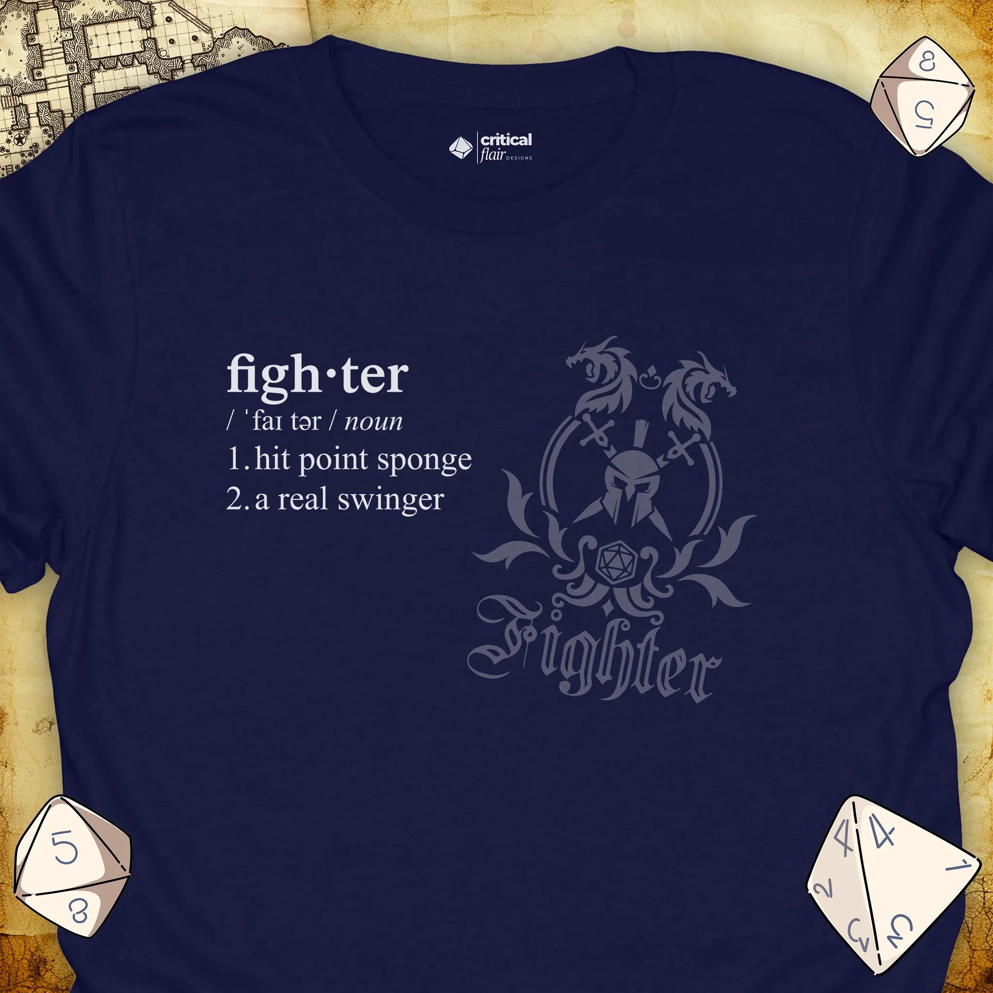 Critical Flair Fighter Definition T-Shirt Navy / S - Dungeons and Dragons and tabletop RPG gaming apparel