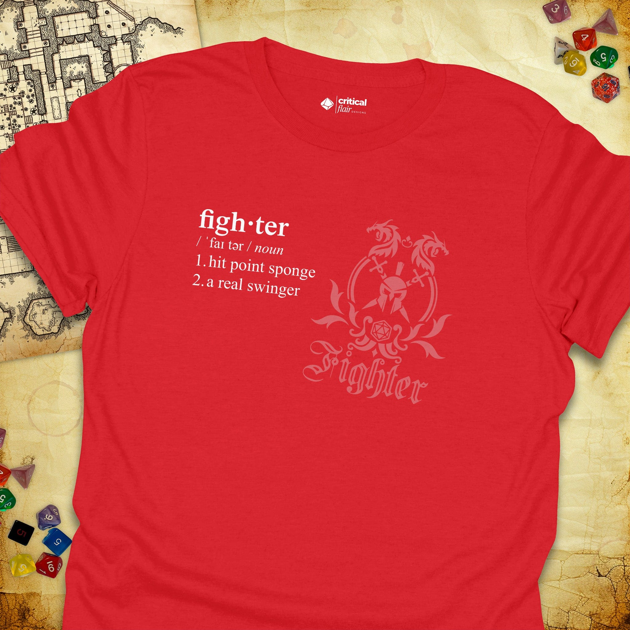 Critical Flair Fighter Definition T-Shirt Red / S - Dungeons and Dragons and tabletop RPG gaming apparel