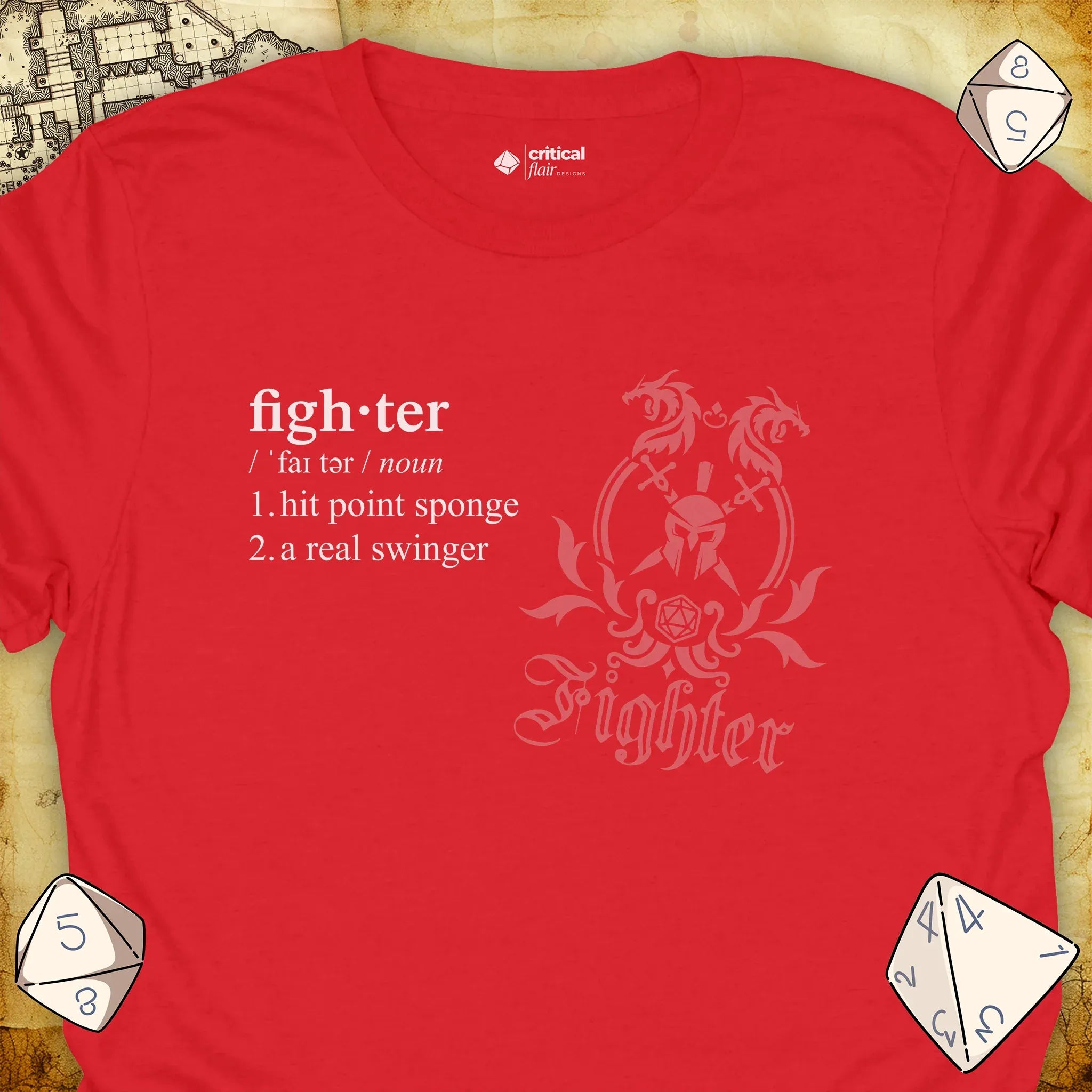 Critical Flair Fighter Definition T-Shirt Red / S - Dungeons and Dragons and tabletop RPG gaming apparel