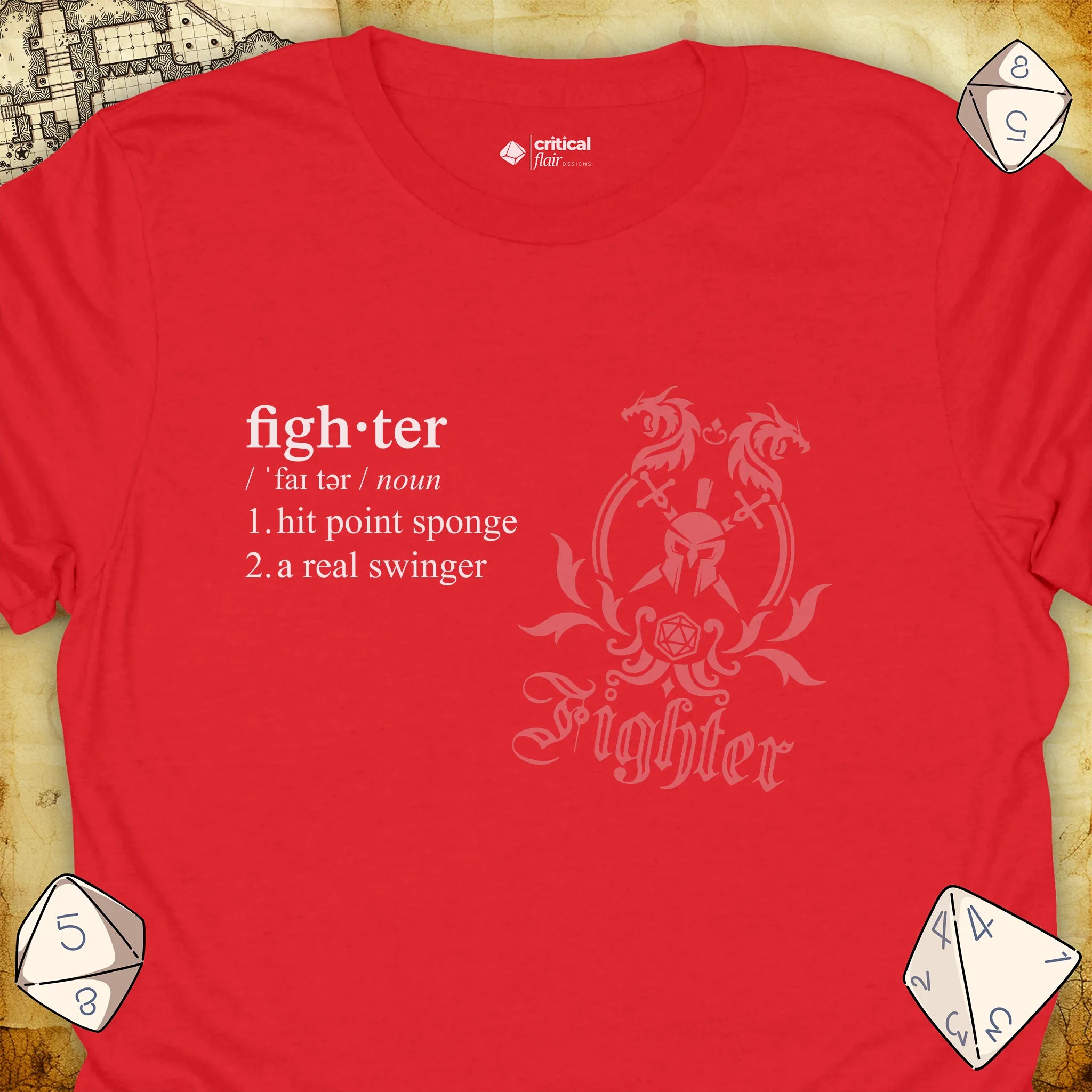 Critical Flair Fighter Definition T-Shirt Red / S - Dungeons and Dragons and tabletop RPG gaming apparel